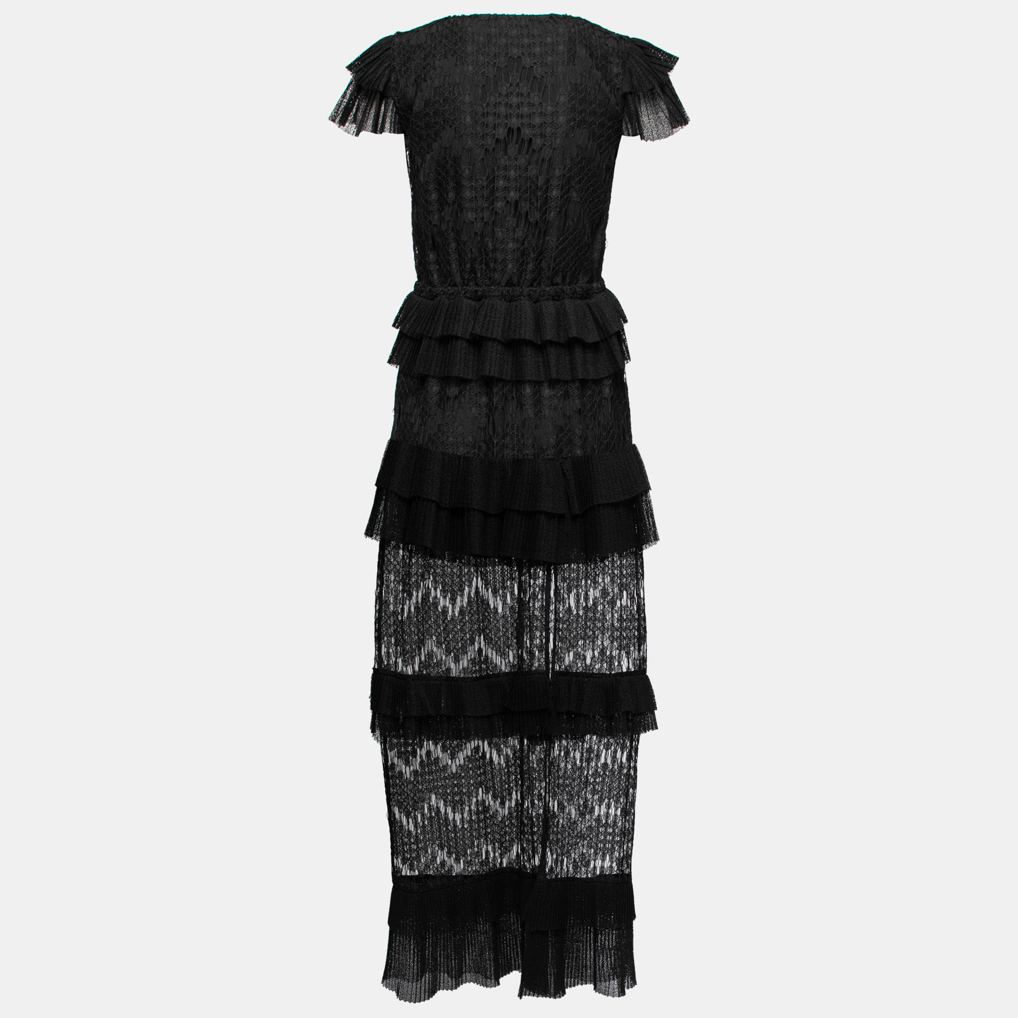 

Just Cavalli Black Lace Ruffle Trimmed Tiered Maxi Dress