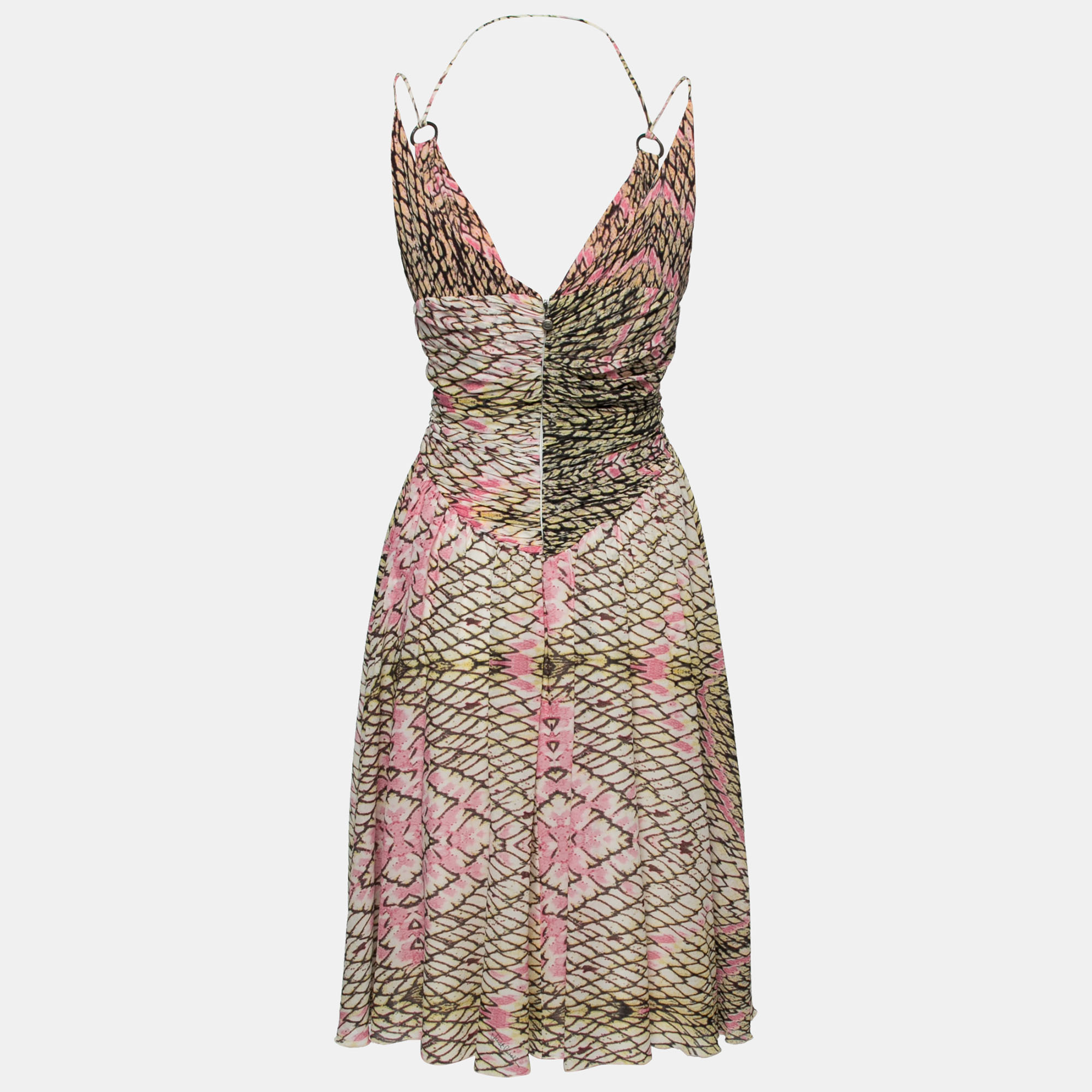 

Just Cavalli Vintage Yellow & Pink Snake Print Silk Chiffon Sleeveless Dress