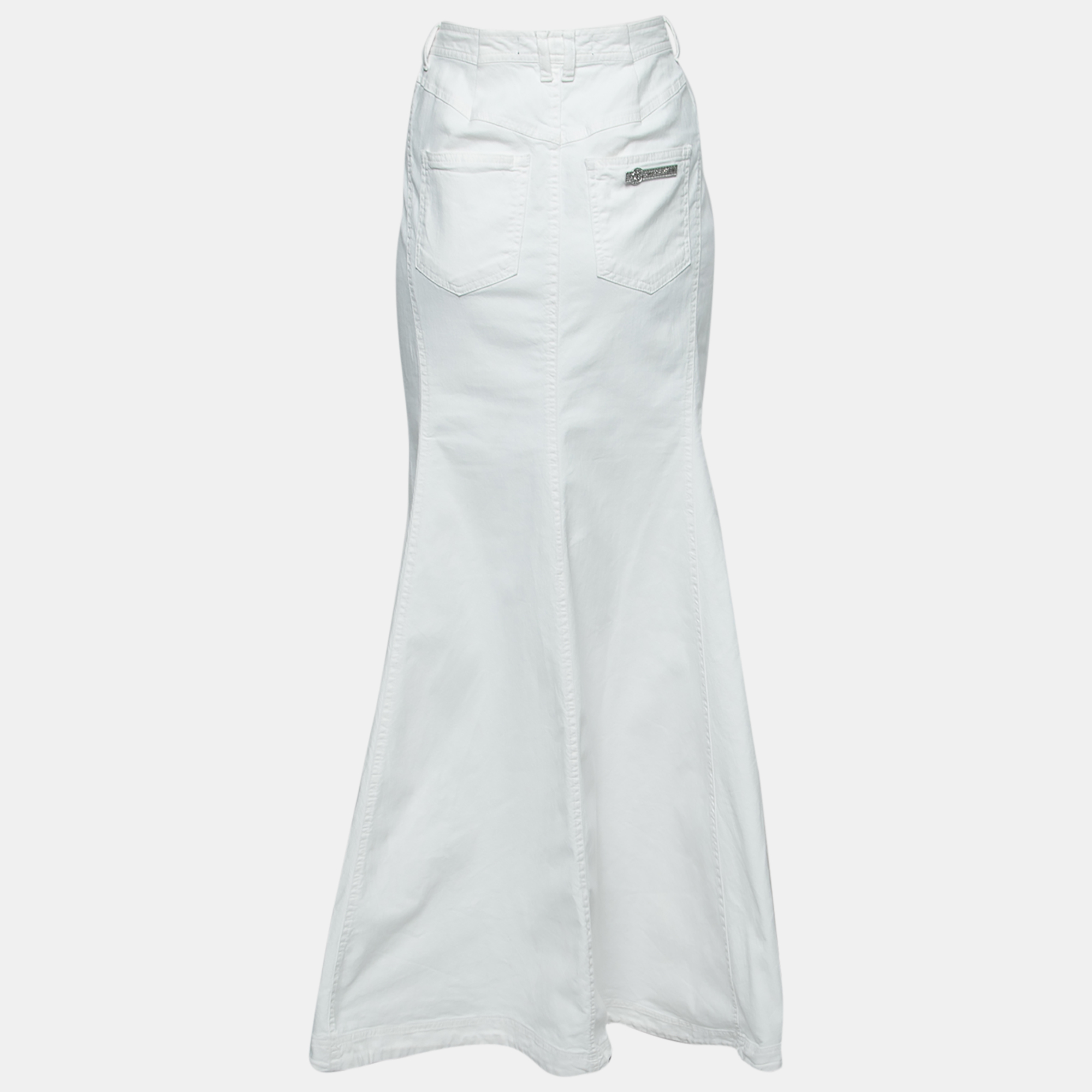 

Just Cavalli White Denim Flared Maxi Skirt