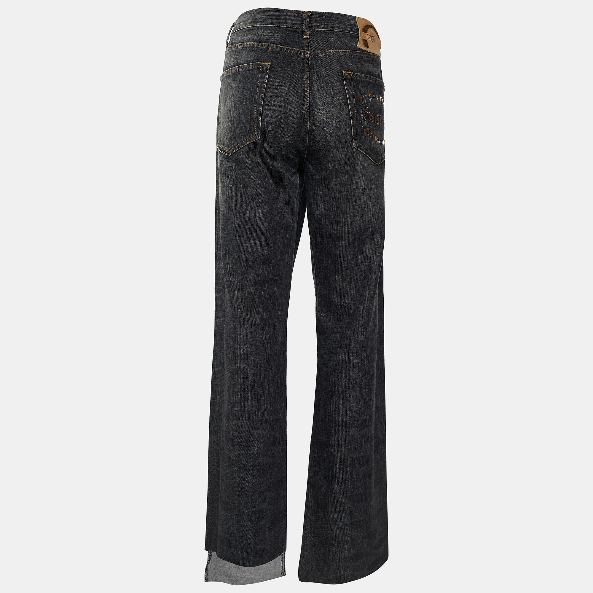 

Just Cavalli Grey Cotton Distressed Hem Straight Fit Jeans XL/Waist - 36"