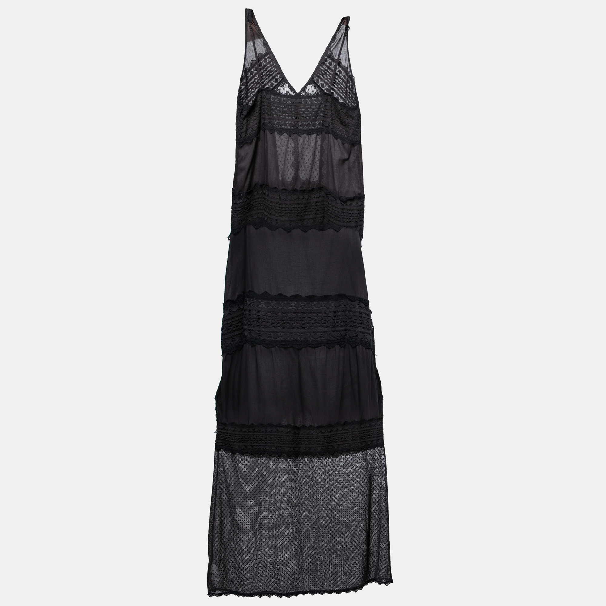 

Just Cavalli Black Cotton Lace Detail Maxi Dress