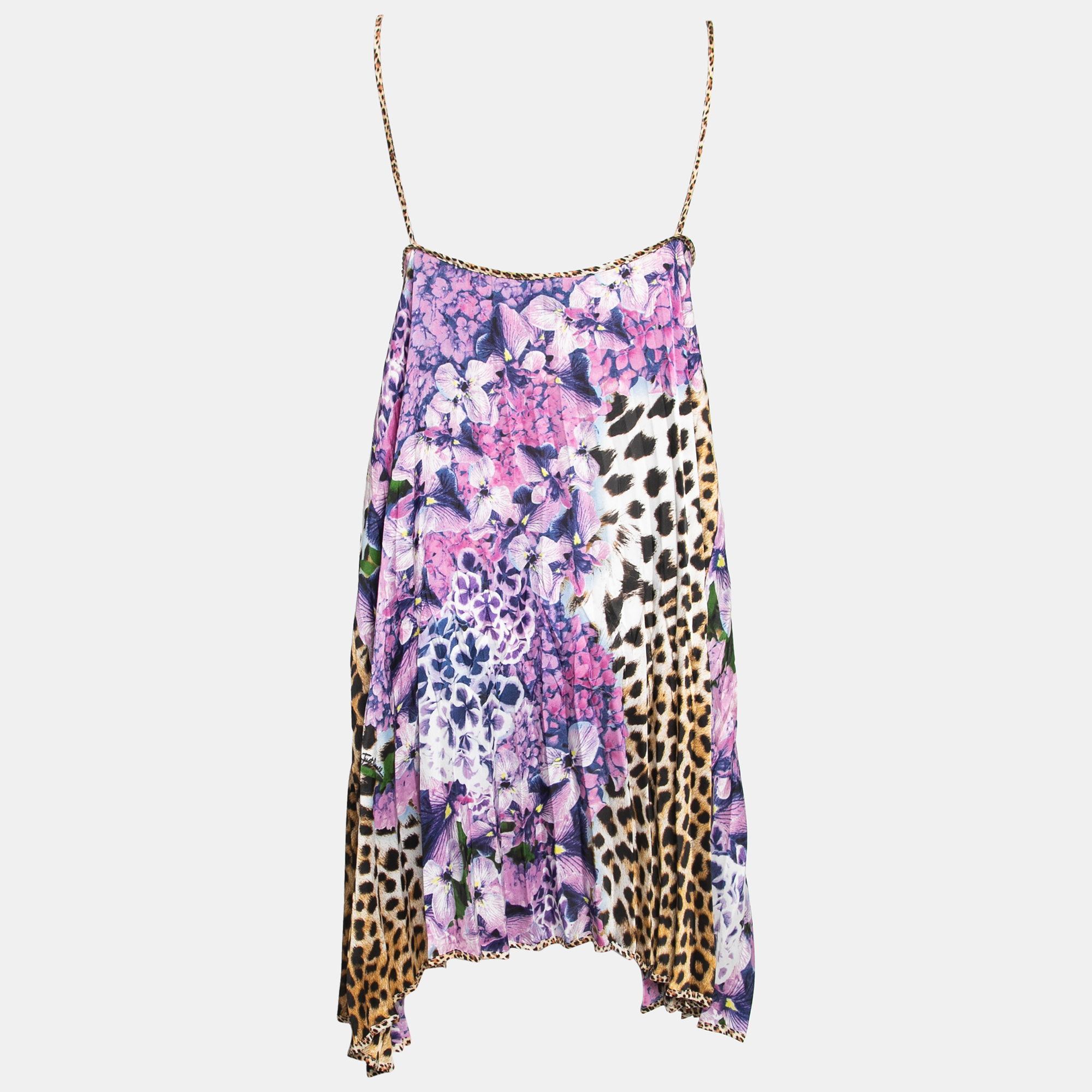 

Just Cavalli Purple Multicolor Abstract Animal Print Chiffon Pleated Mini Dress