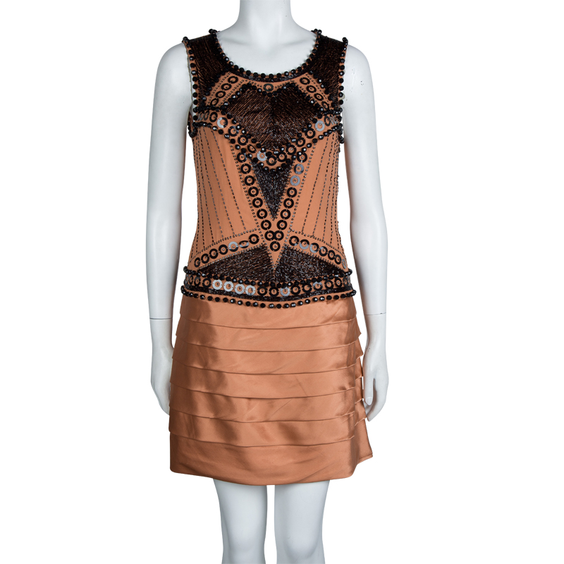 

Just Cavalli Orange Silk Embellished Pleat Detail Sleeveless Dress