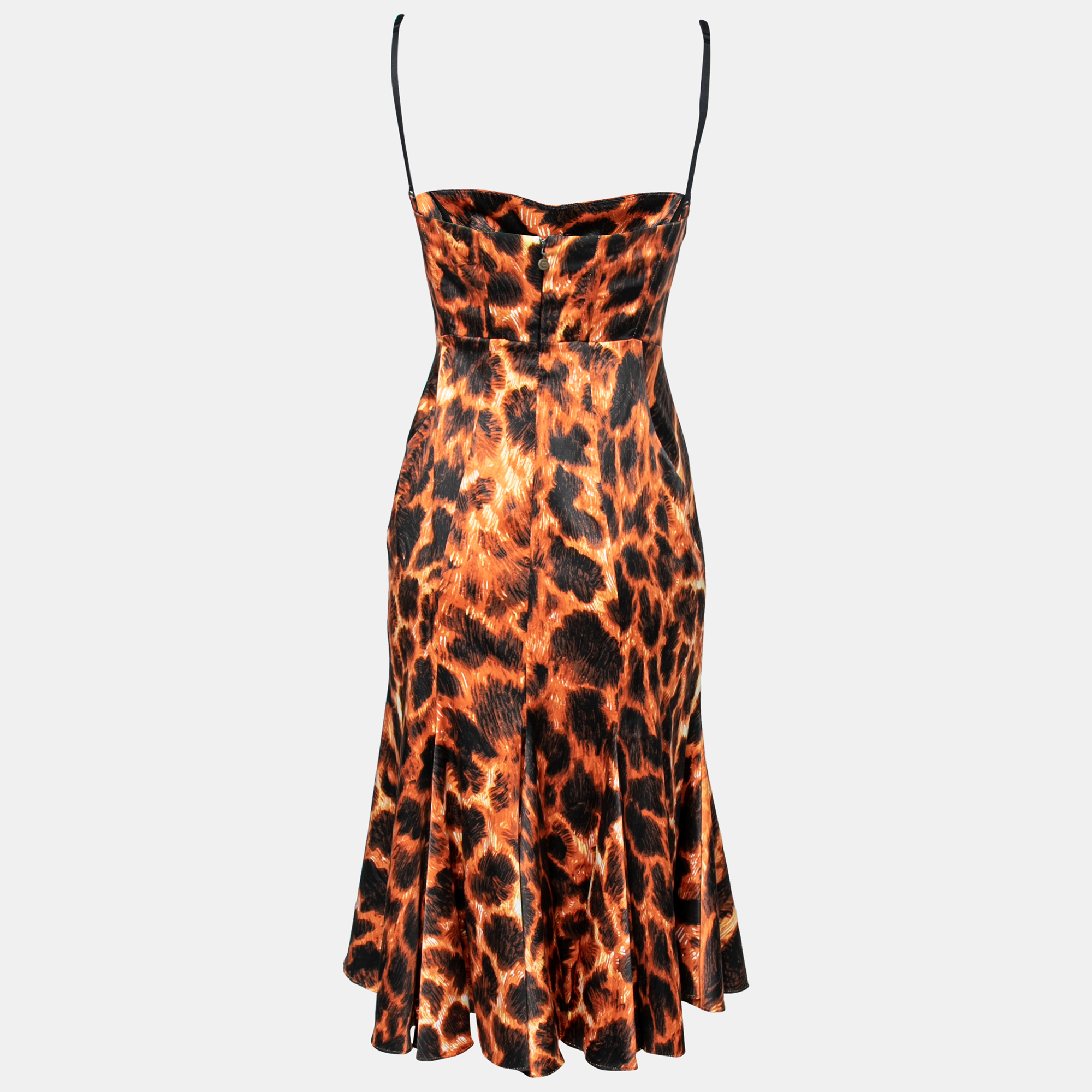 

Just Cavalli Orange Animal Print Satin Strapless Midi Dress