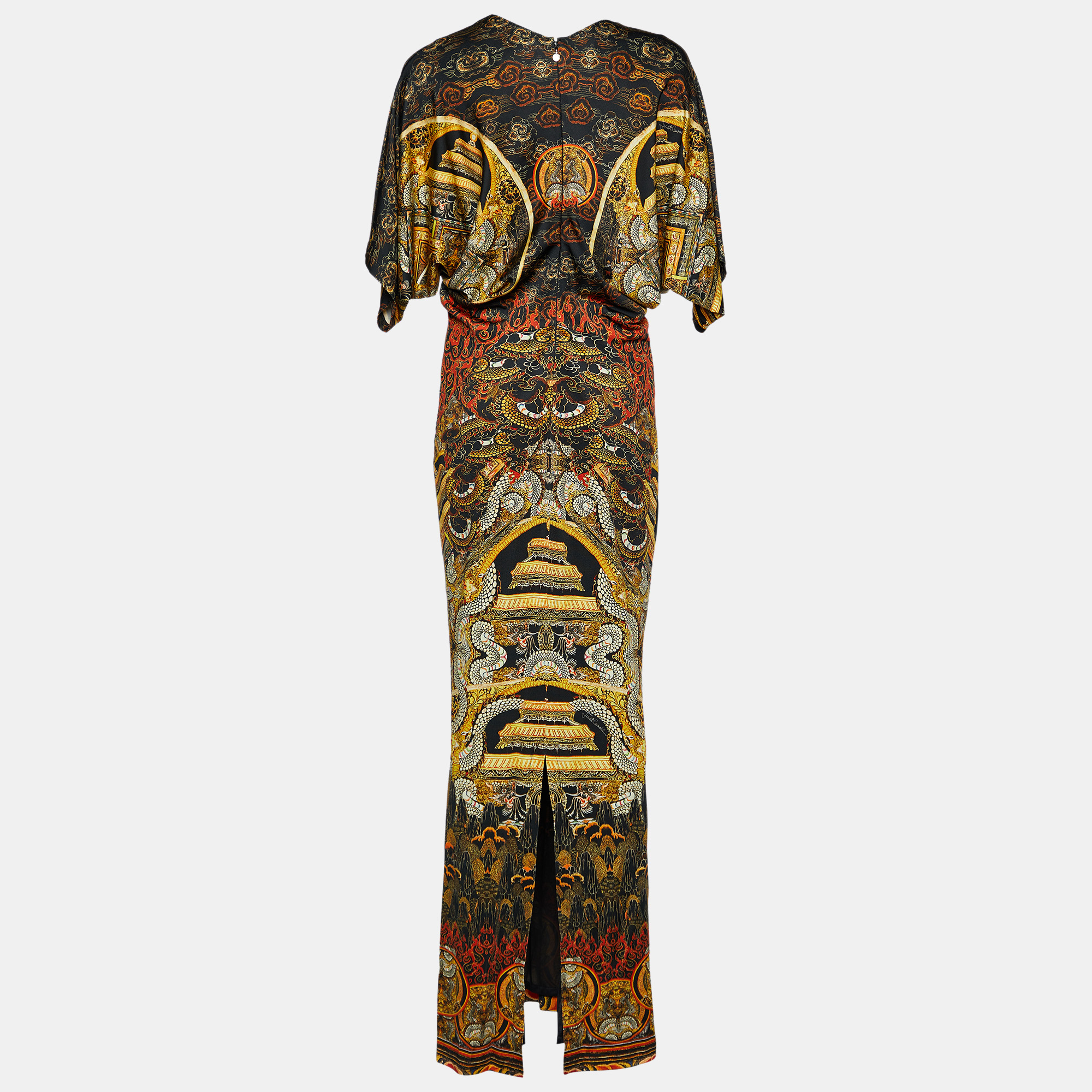 

Just Cavalli Black Printed Jersey Flared Sleeve Maxi Dress