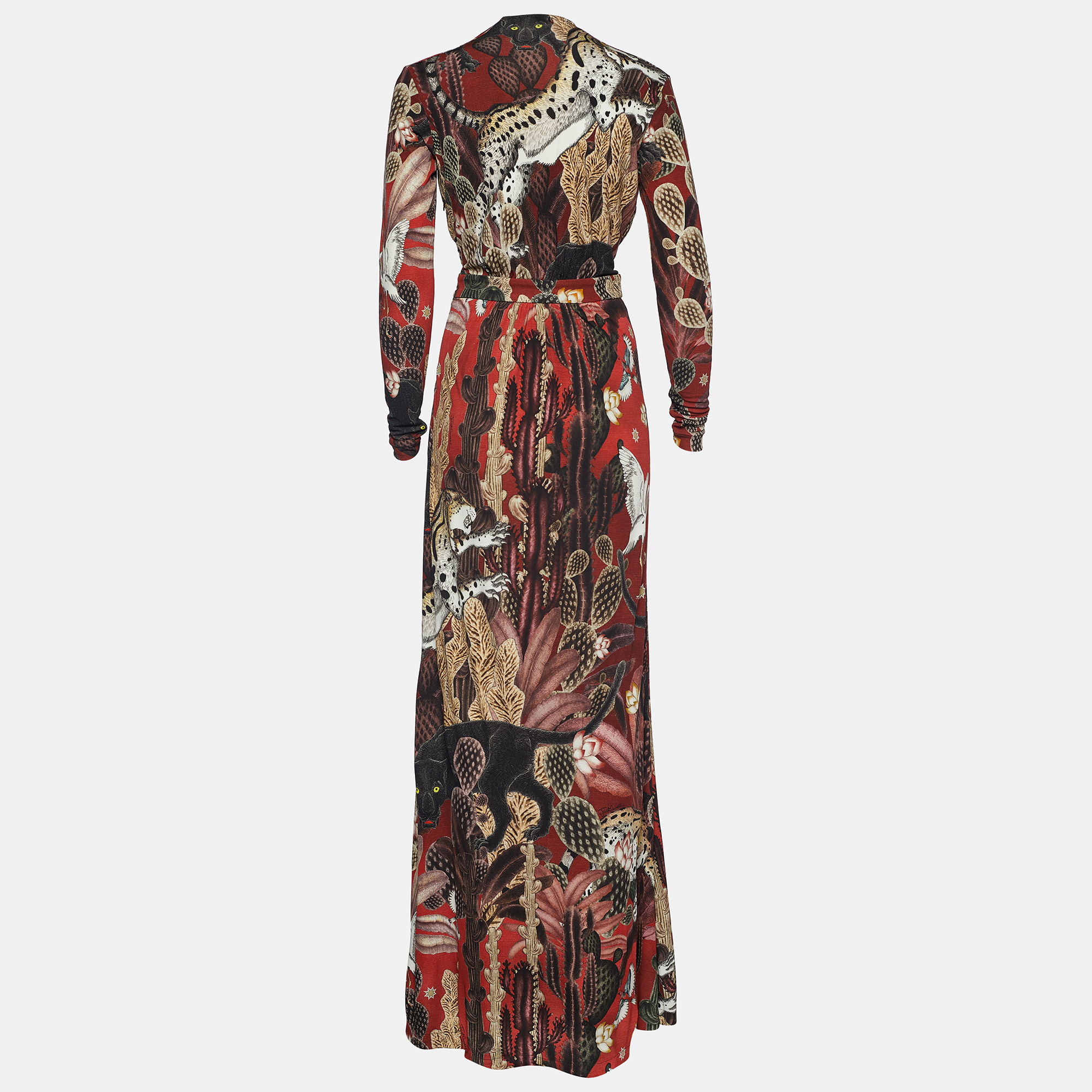 

Just Cavalli Multicolor Printed Jersey Faux Wrap Maxi Dress