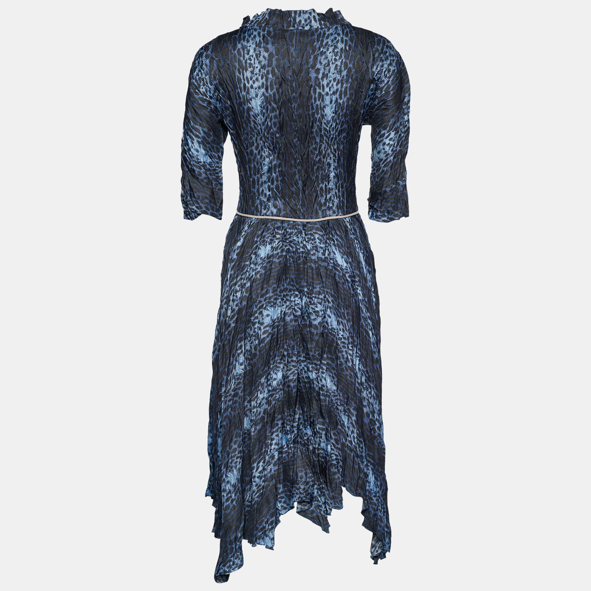 

Just Cavalli Blue Leopard Print Silk Chain Belted Dress