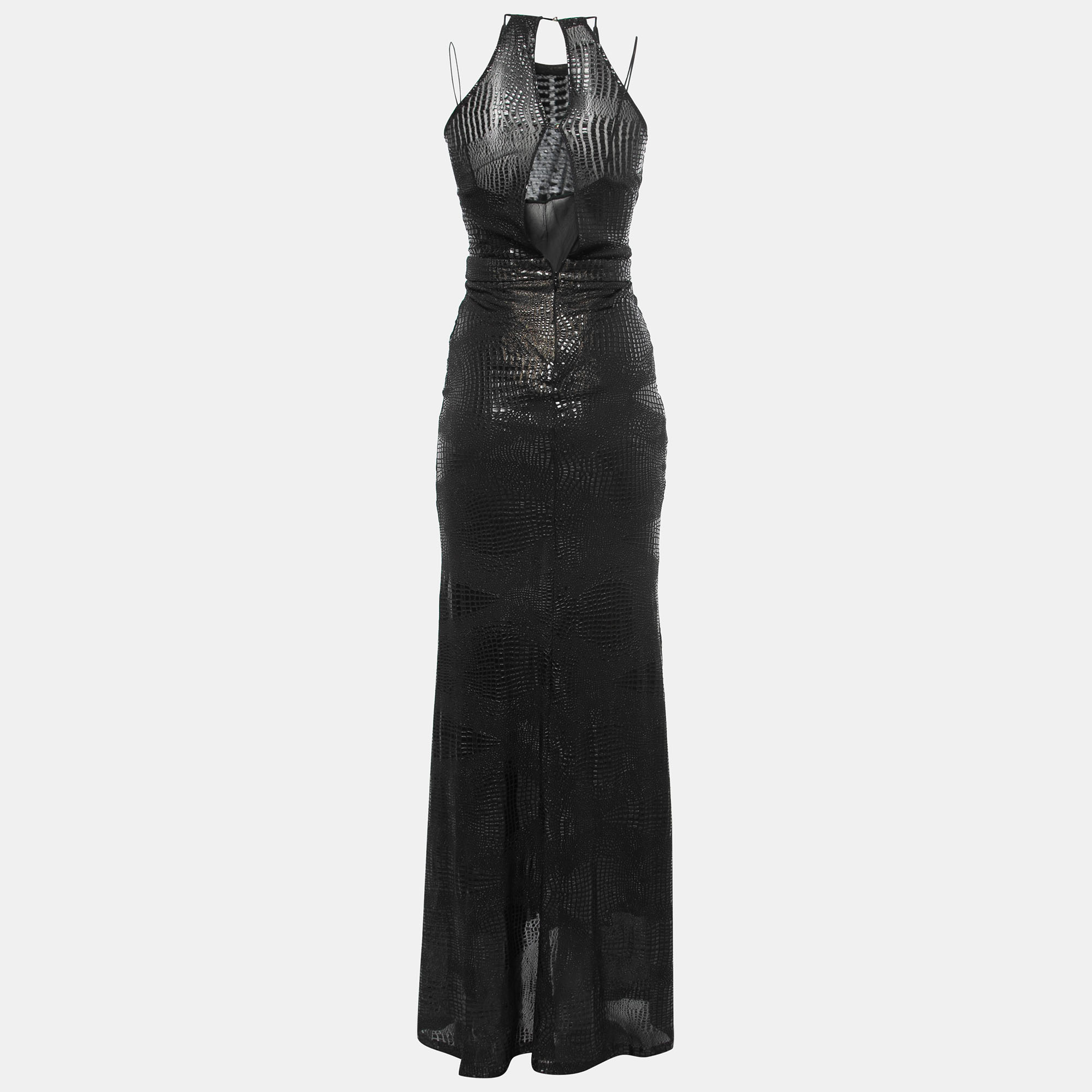 

Just Cavalli Black Snake Effect Wrap Maxi Dress