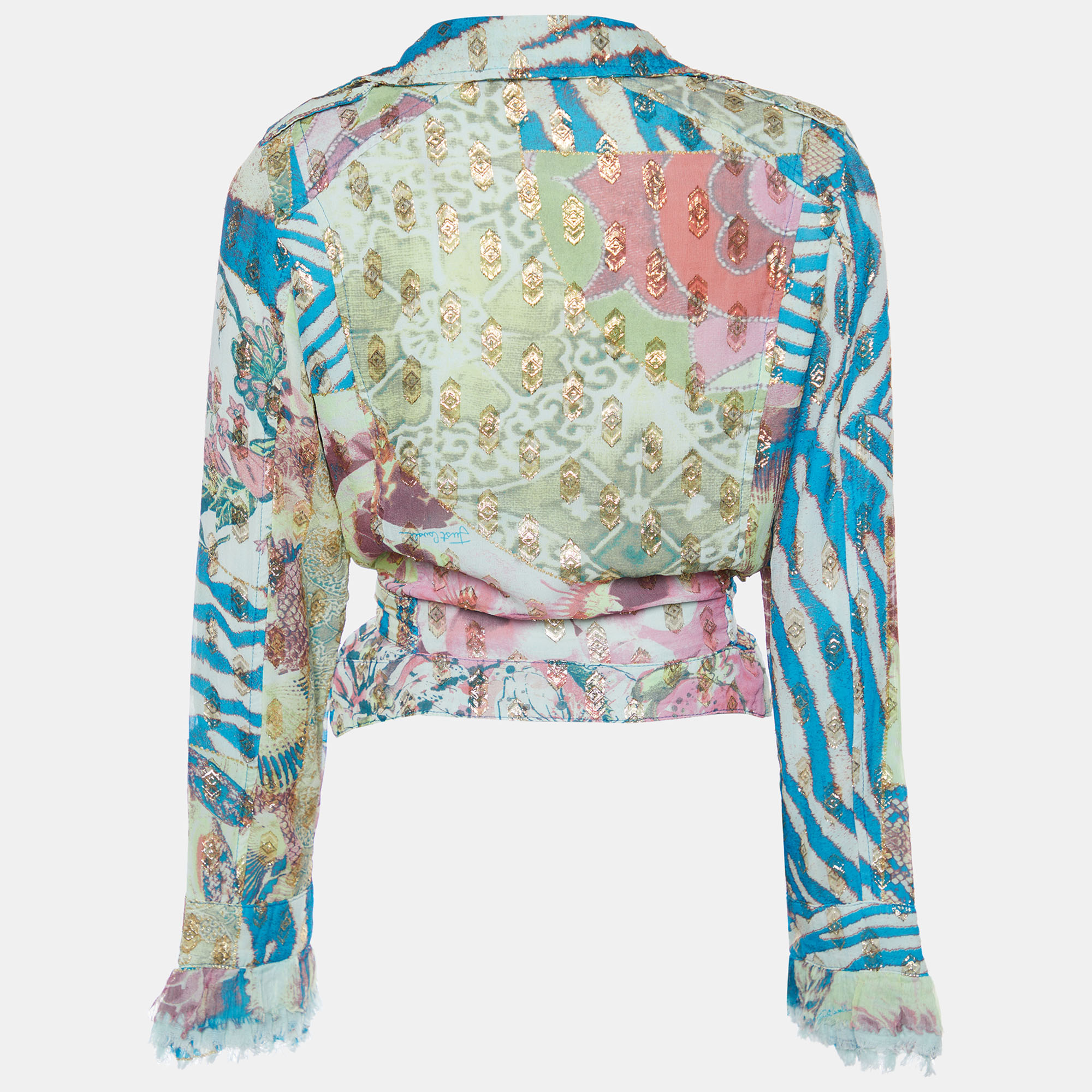 

Just Cavalli Multicolour Printed Fil Coupe Cropped Jacket, Multicolor
