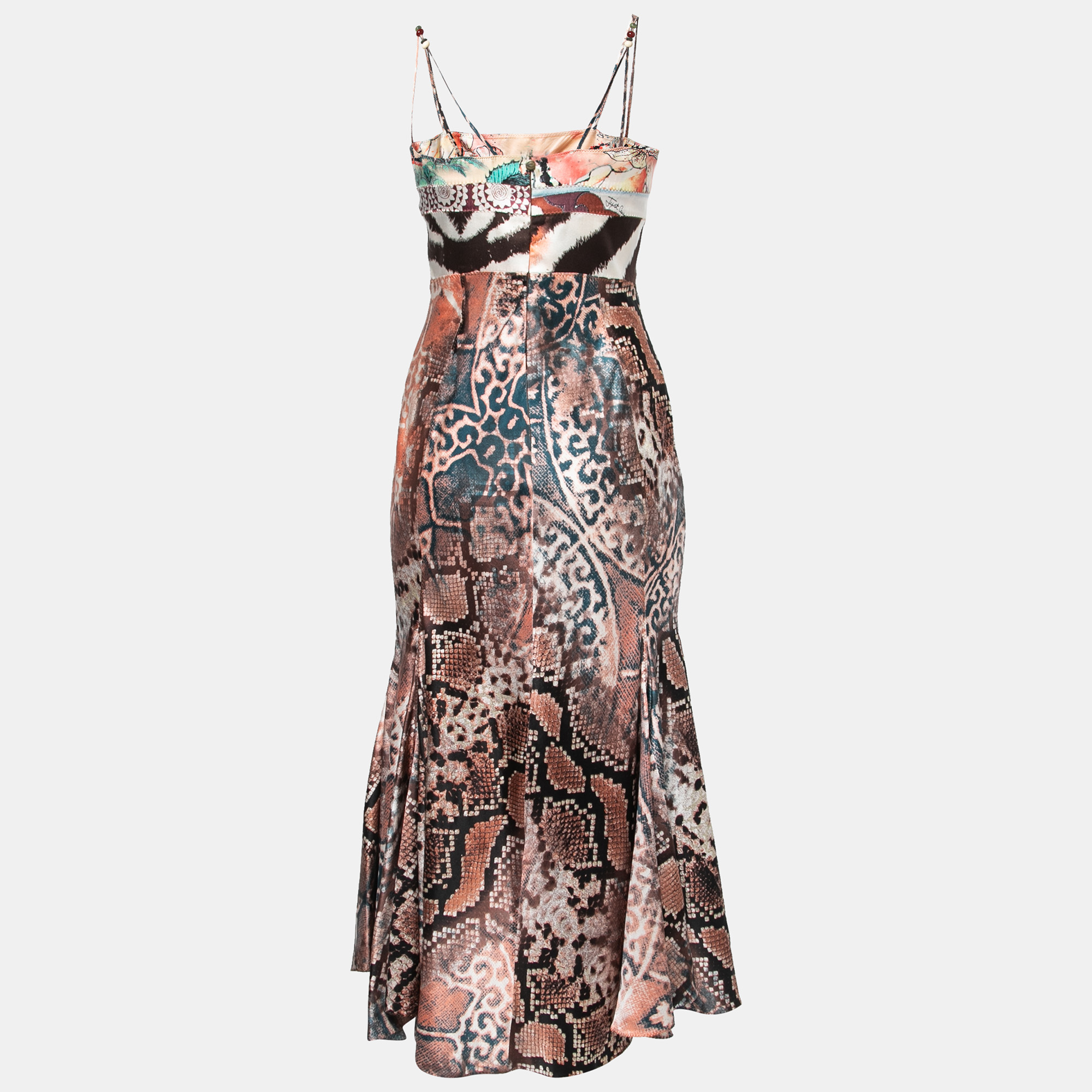 

Just Cavalli Multicolor Mixed Printed Silk Strappy Midi Dress