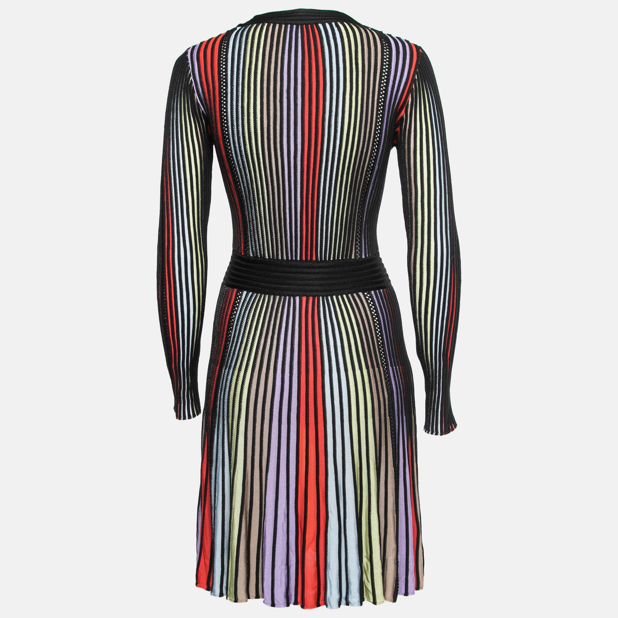 

Just Cavalli Multicolor Ribbed Knit Long Sleeve Flared Midi Dress