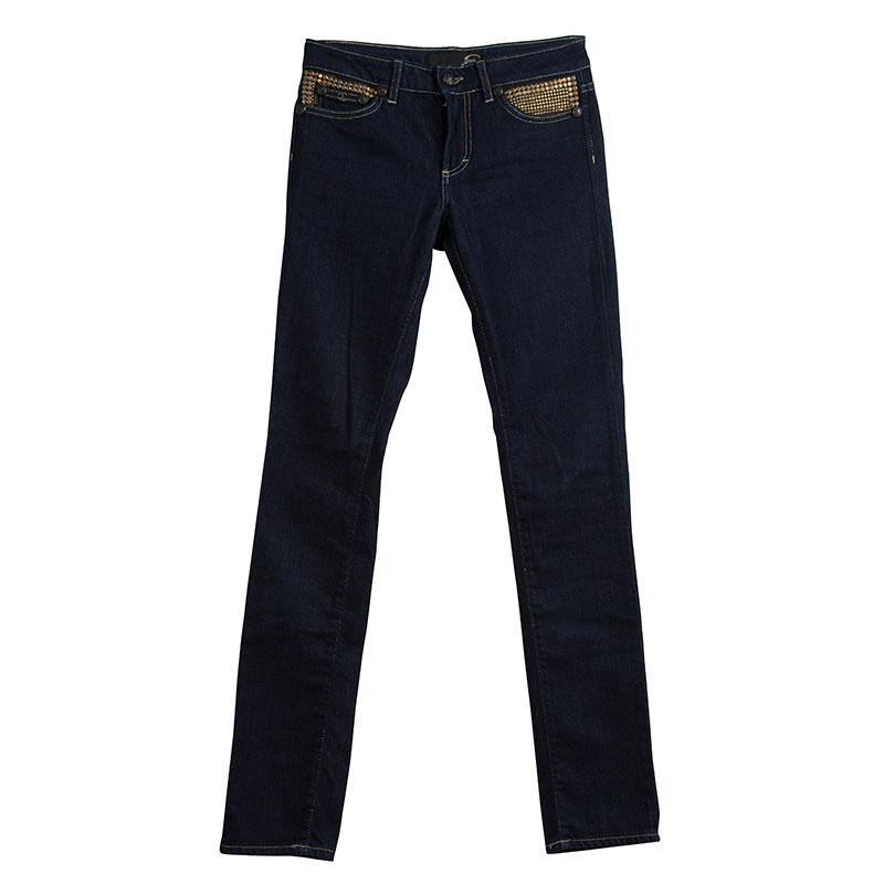 

Just Cavalli Indigo Dark Wash Denim Studded Skinny Jeans, Blue