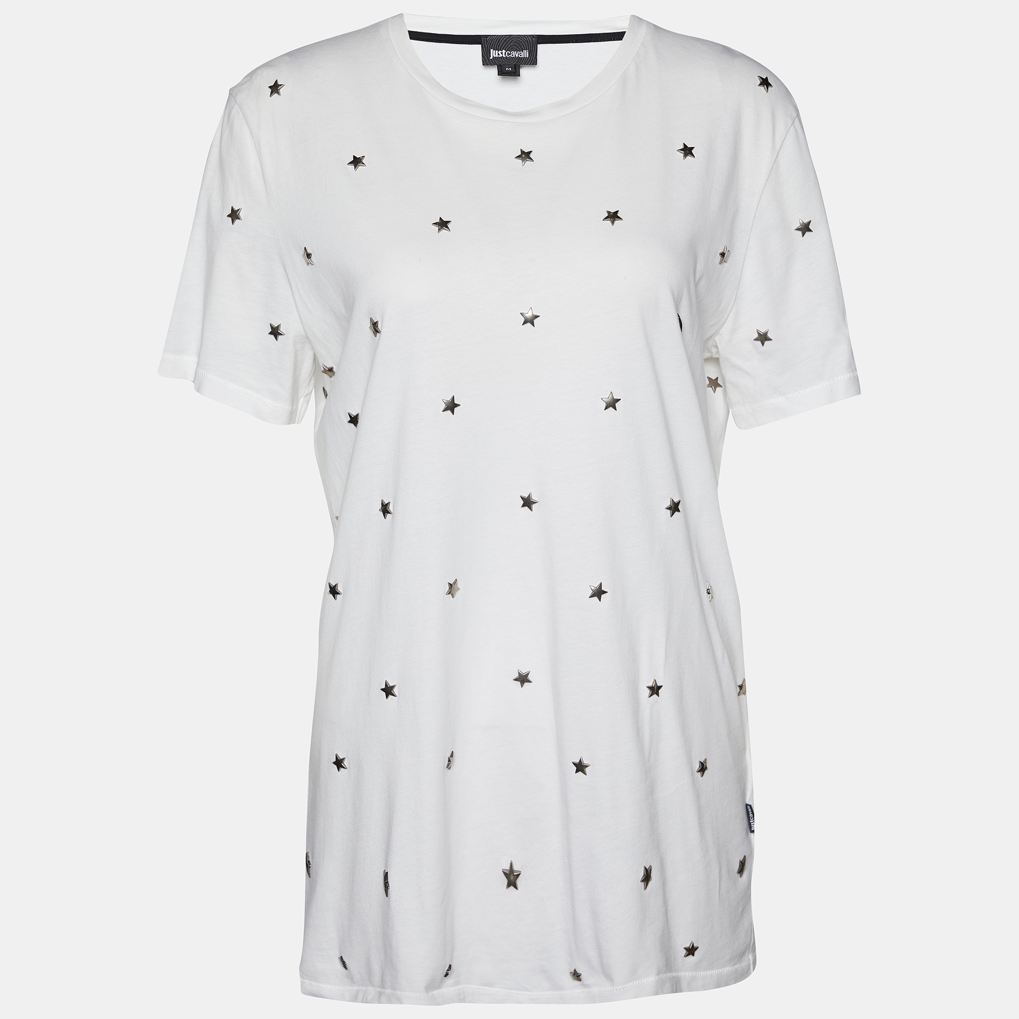 

Just Cavalli White Cotton Knit Star Studded T-Shirt