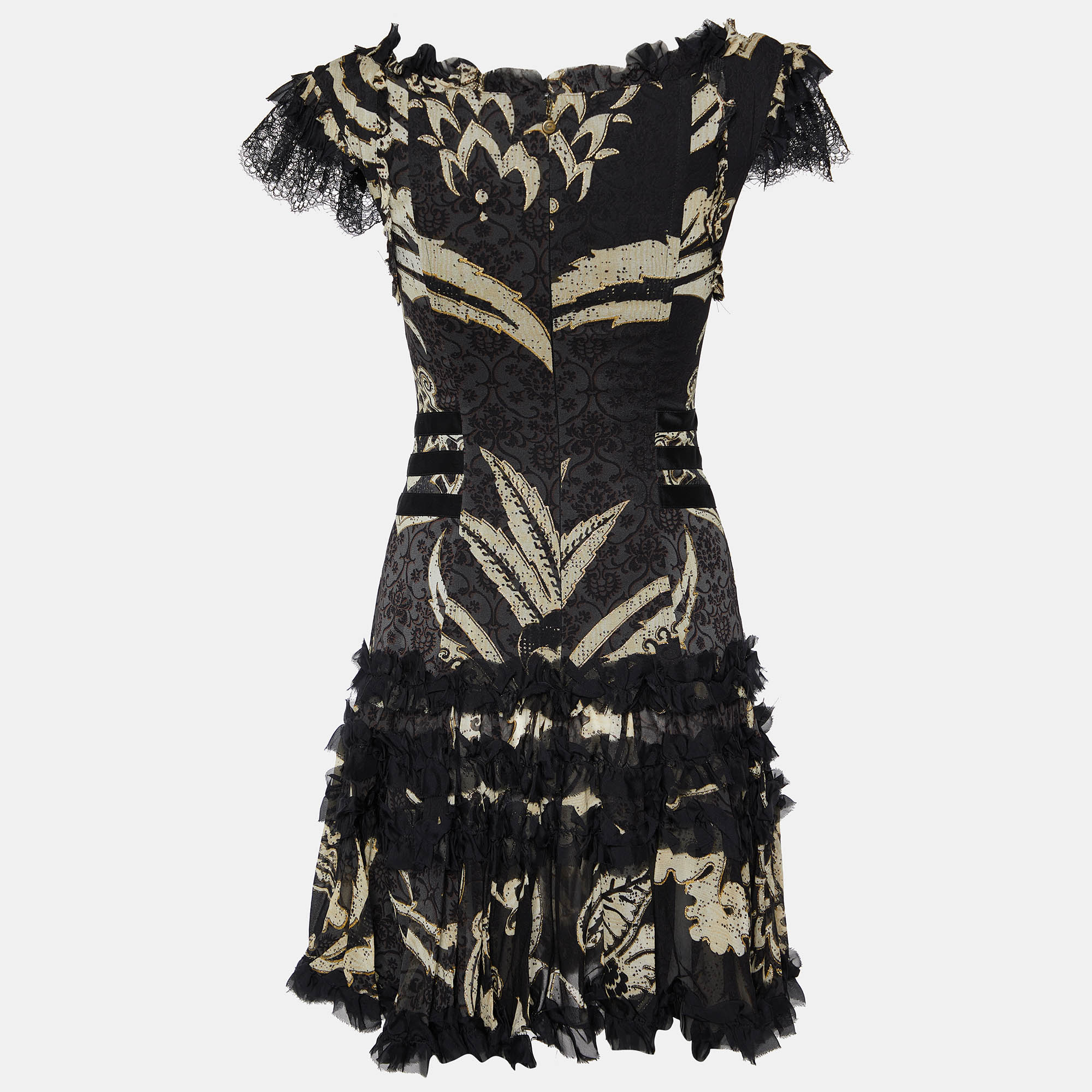 

Just Cavalli Black Floral Printed Silk Ruffled Corset Detail Mini Dress