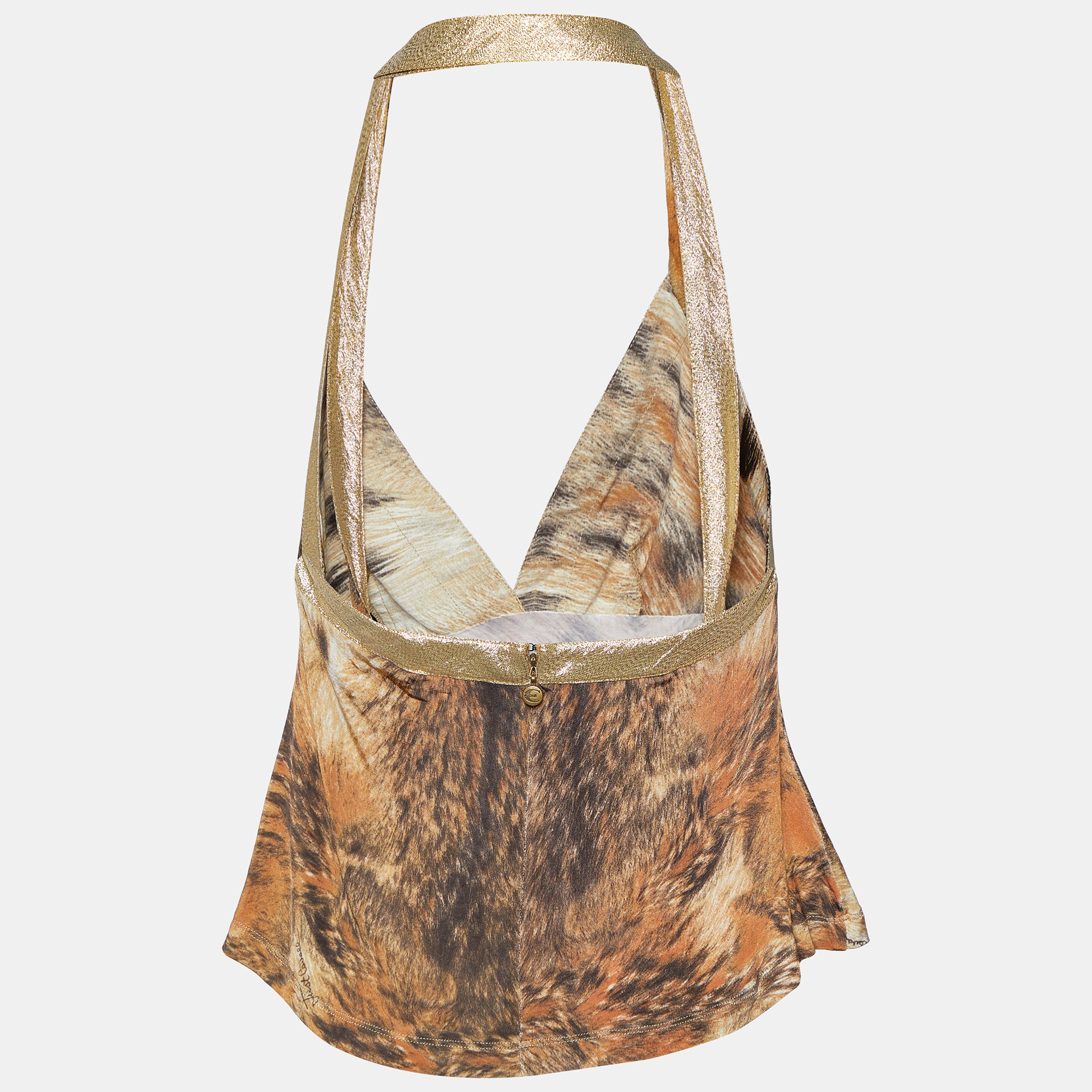 

Just Cavalli Brown Animal Printed jersey & Trim Detail Cami Top