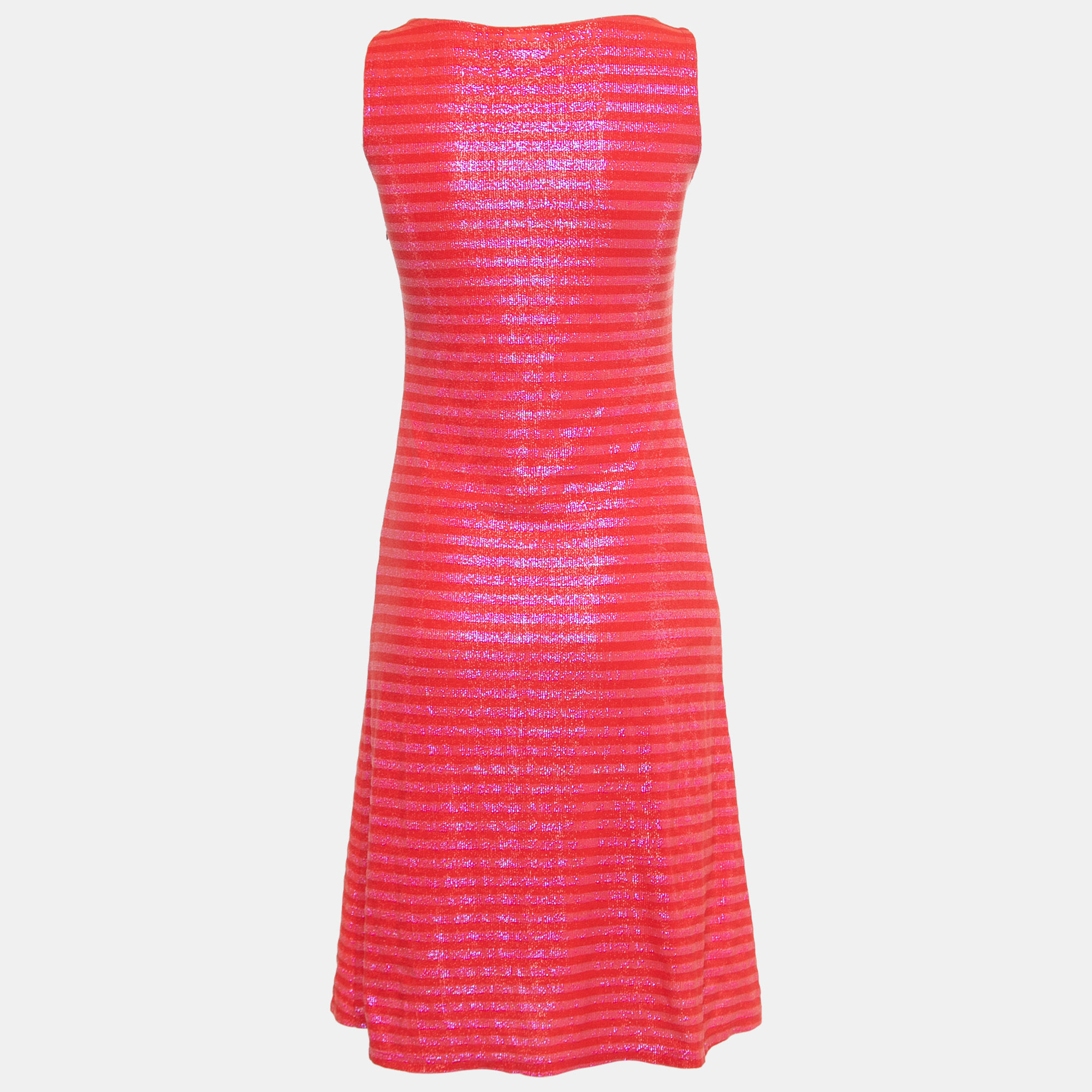 

Just Cavalli Red/Pink Striped Lurex Knit Sleeveless Midi Dress