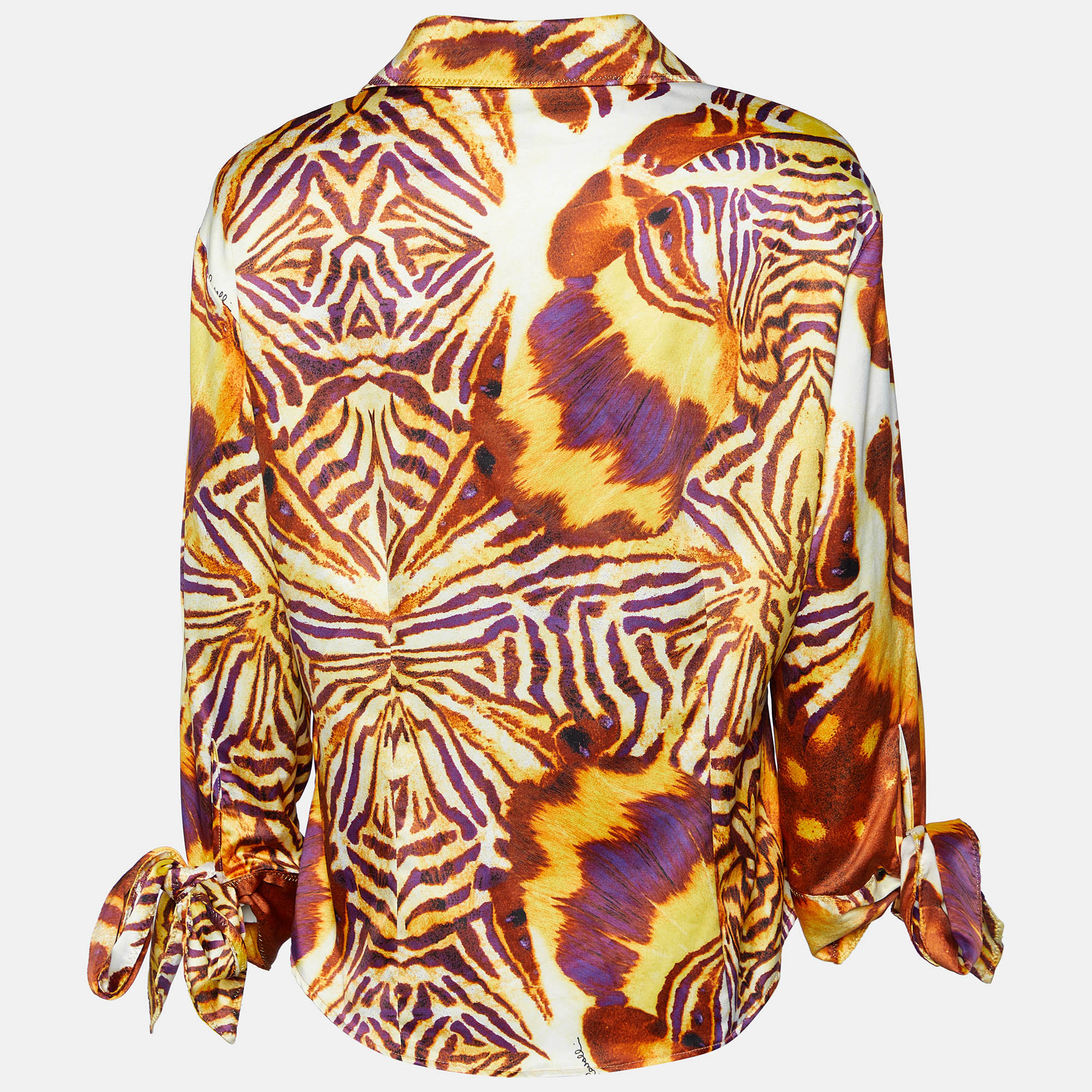 

Just Cavalli Multicolor Printed Satin Cuff Tie Detail Shirt