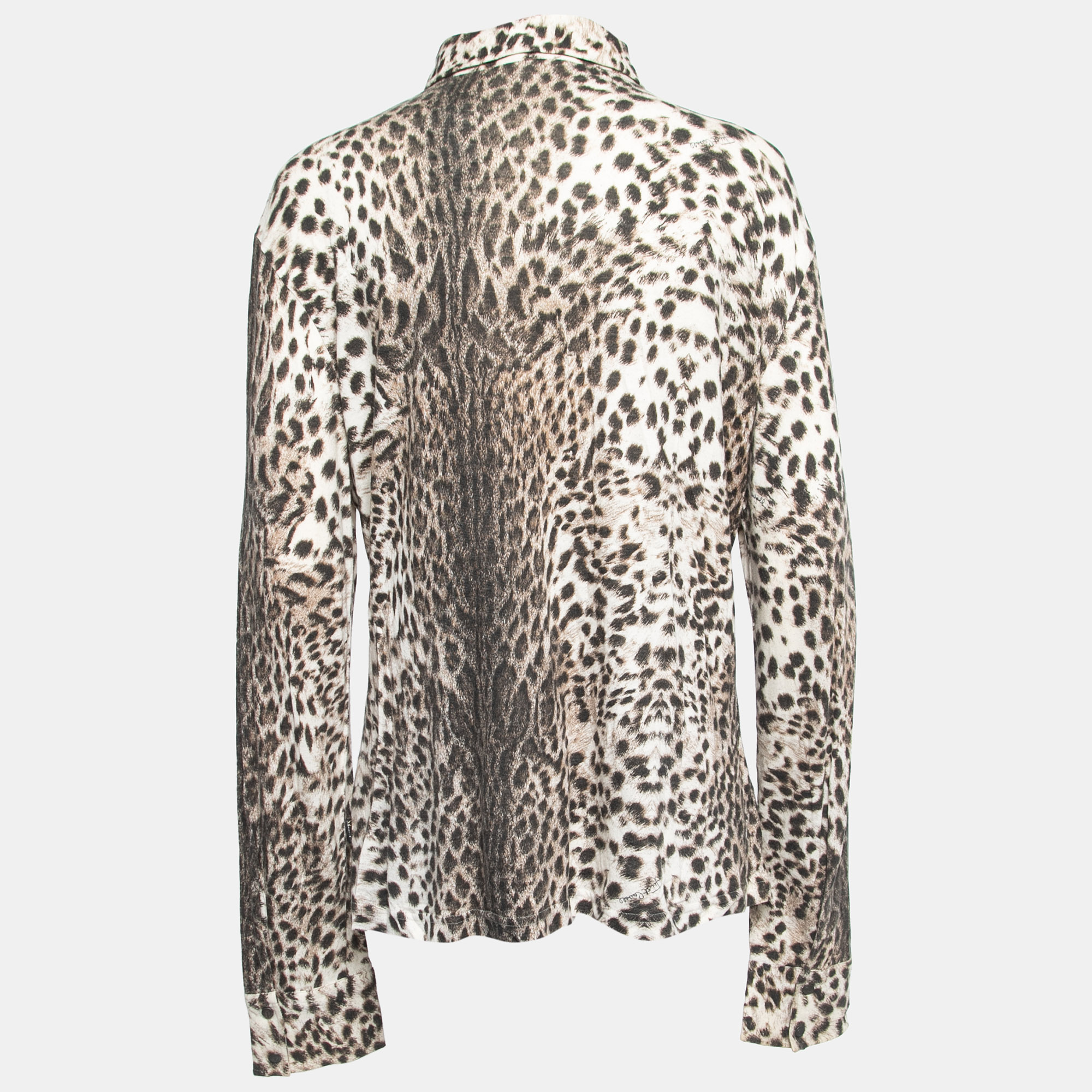 

Just Cavalli Beige Leopard Print Knit Button Front Full Sleeve Shirt