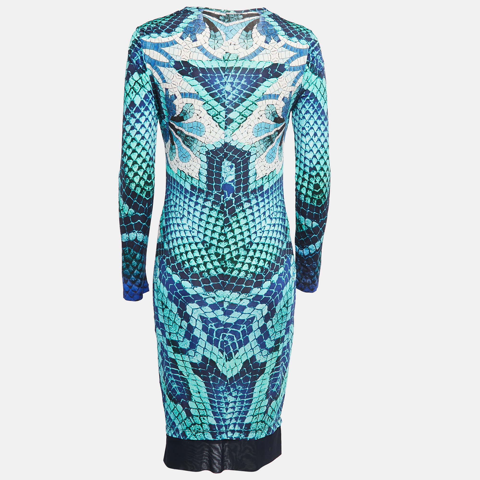 

Just Cavalli Blue Snake Print Jersey Long Sleeve Midi Dress