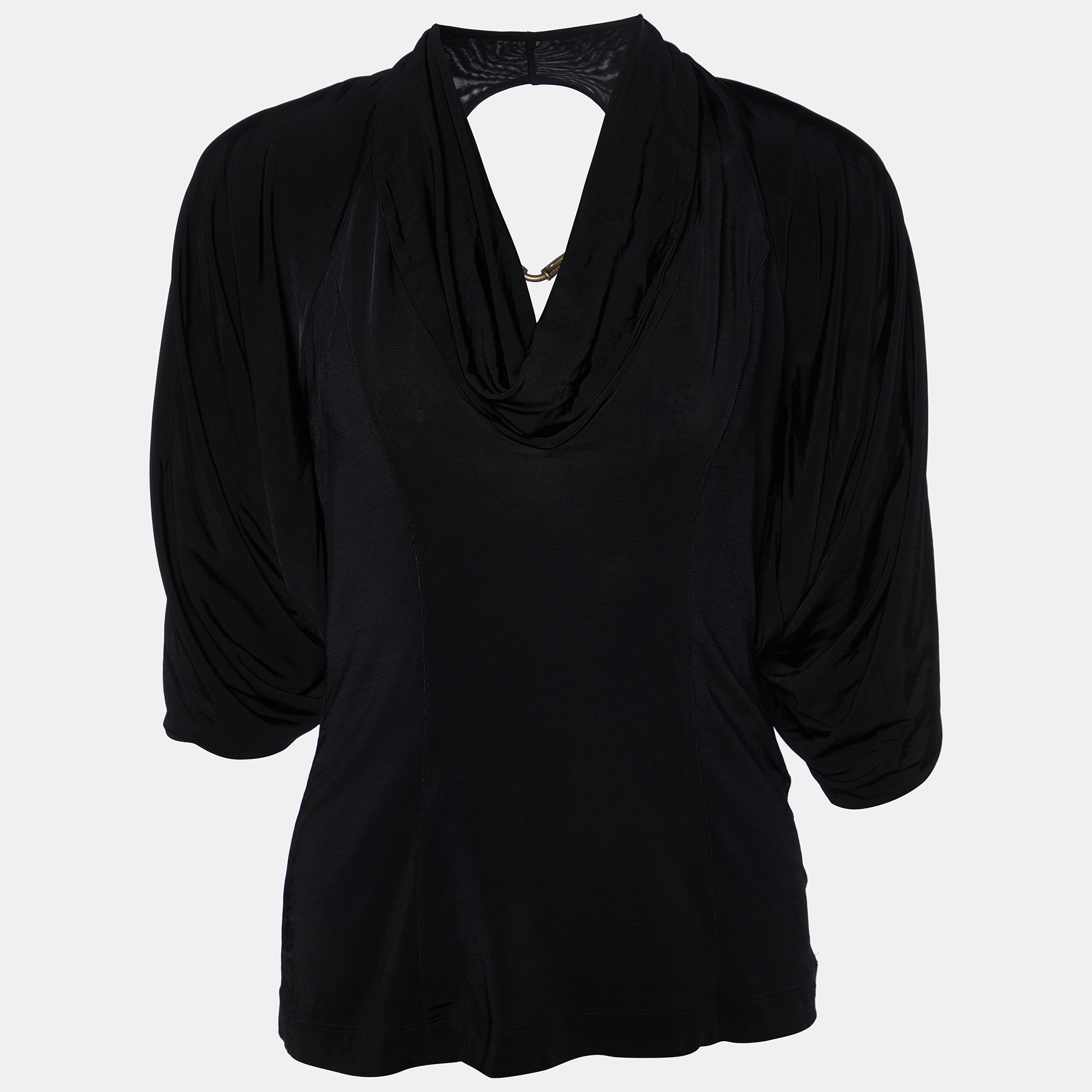 Pre-owned Just Cavalli Black Jersey Draped Detail Top L
