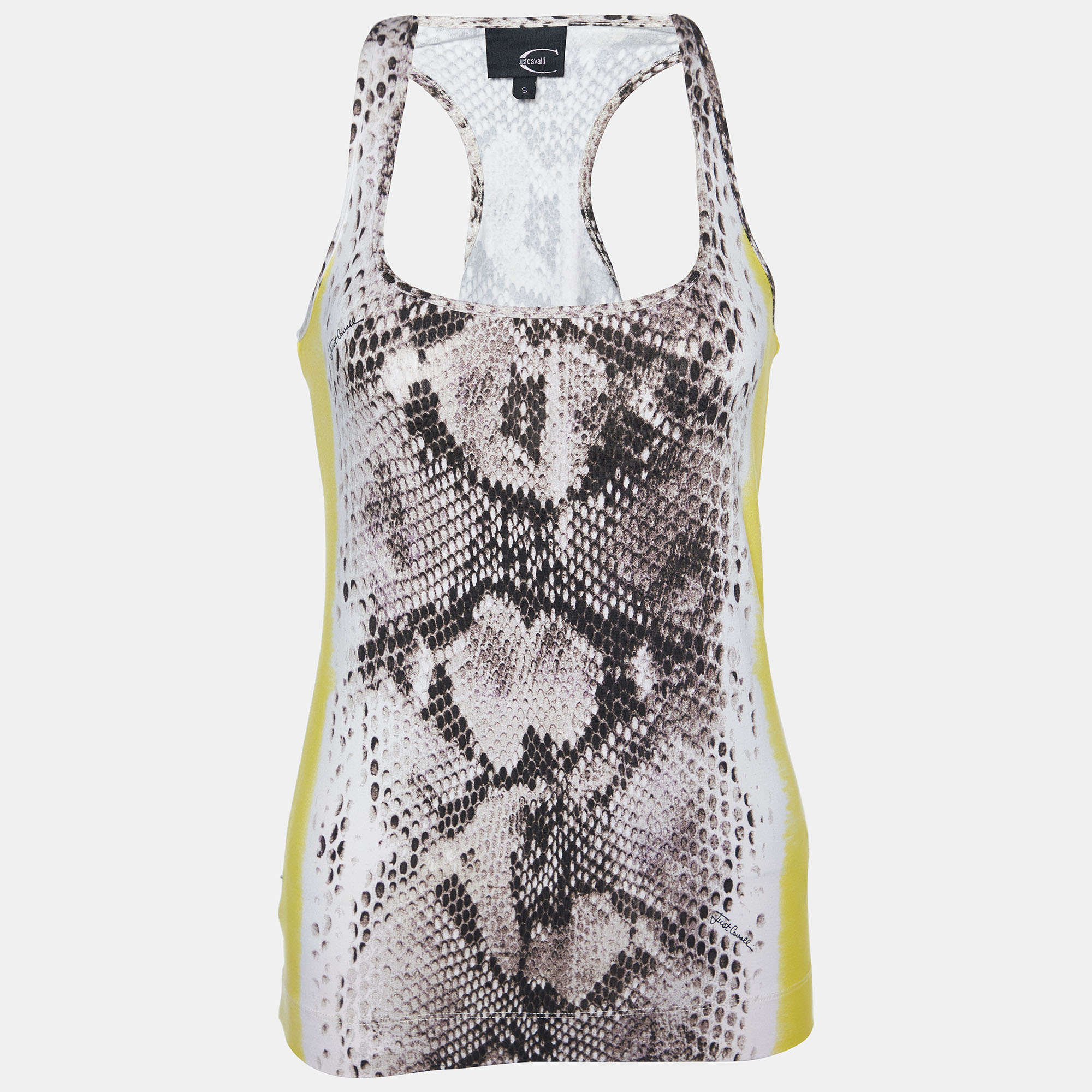 Pre-owned Just Cavalli Multicolor Snake Print Cotton Knit Racer Back Tank Top S