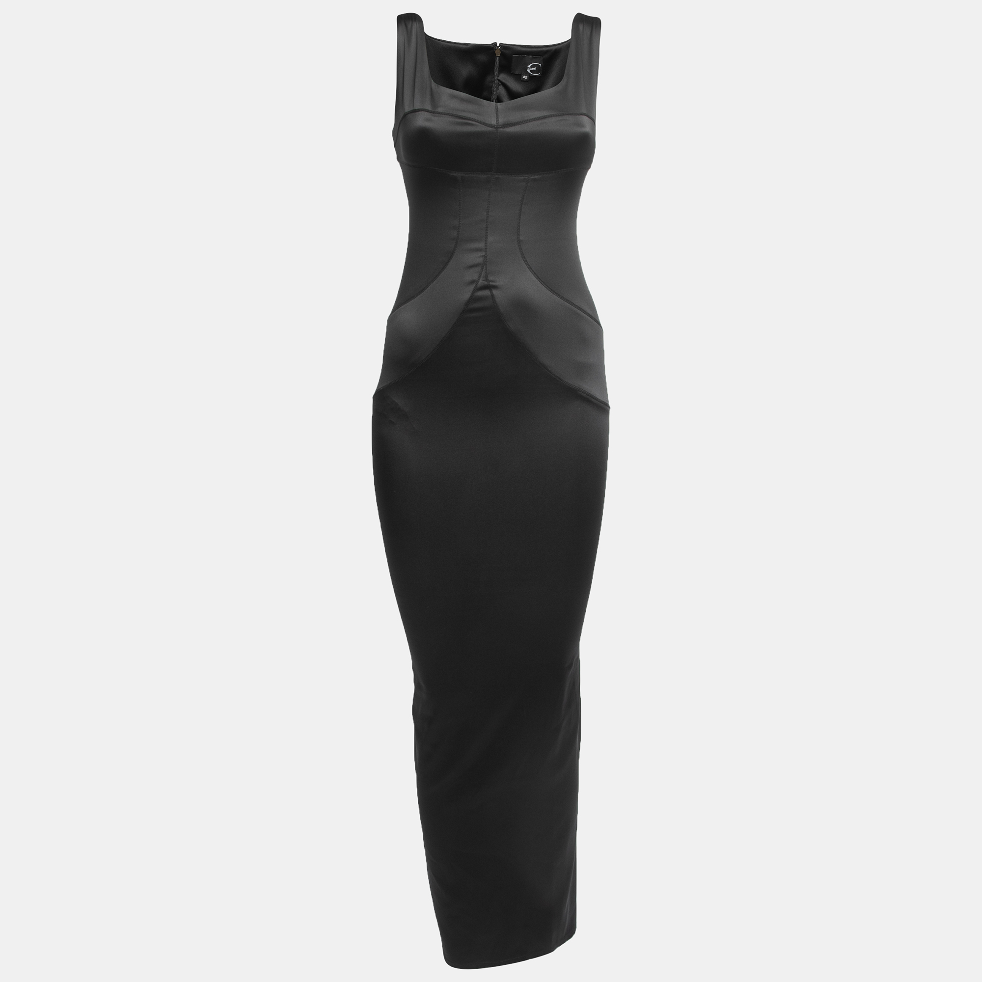 

Just Cavalli Black Satin Sleeveless Maxi Dress