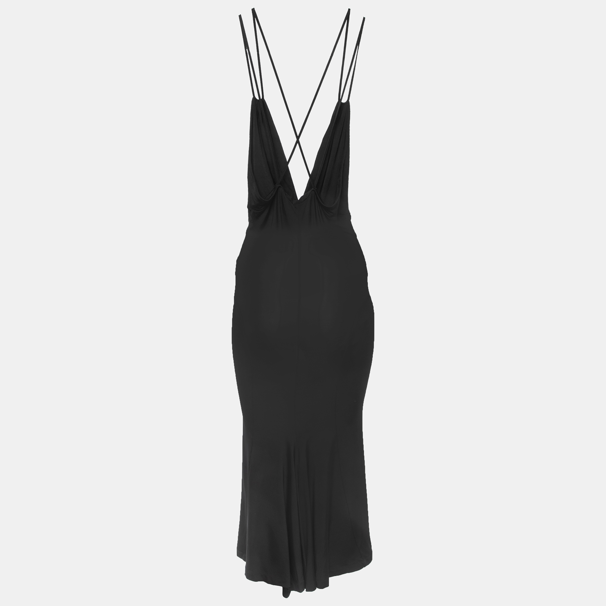 

Just Cavalli Black Jersey Plunge Strappy Midi Dress