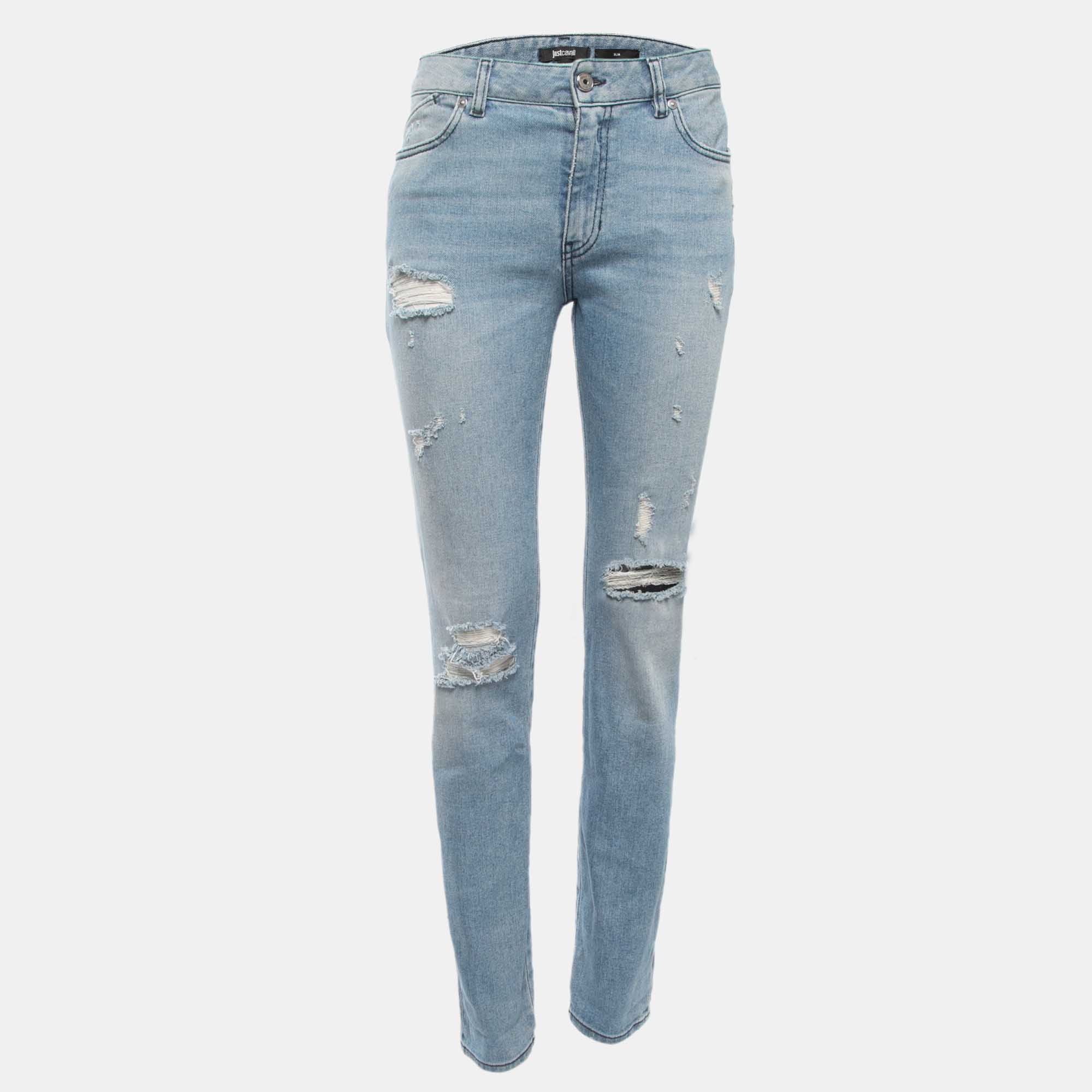 Pre-owned Just Cavalli Blue Distressed Denim Slim Fit Jeans M Waist 29"
