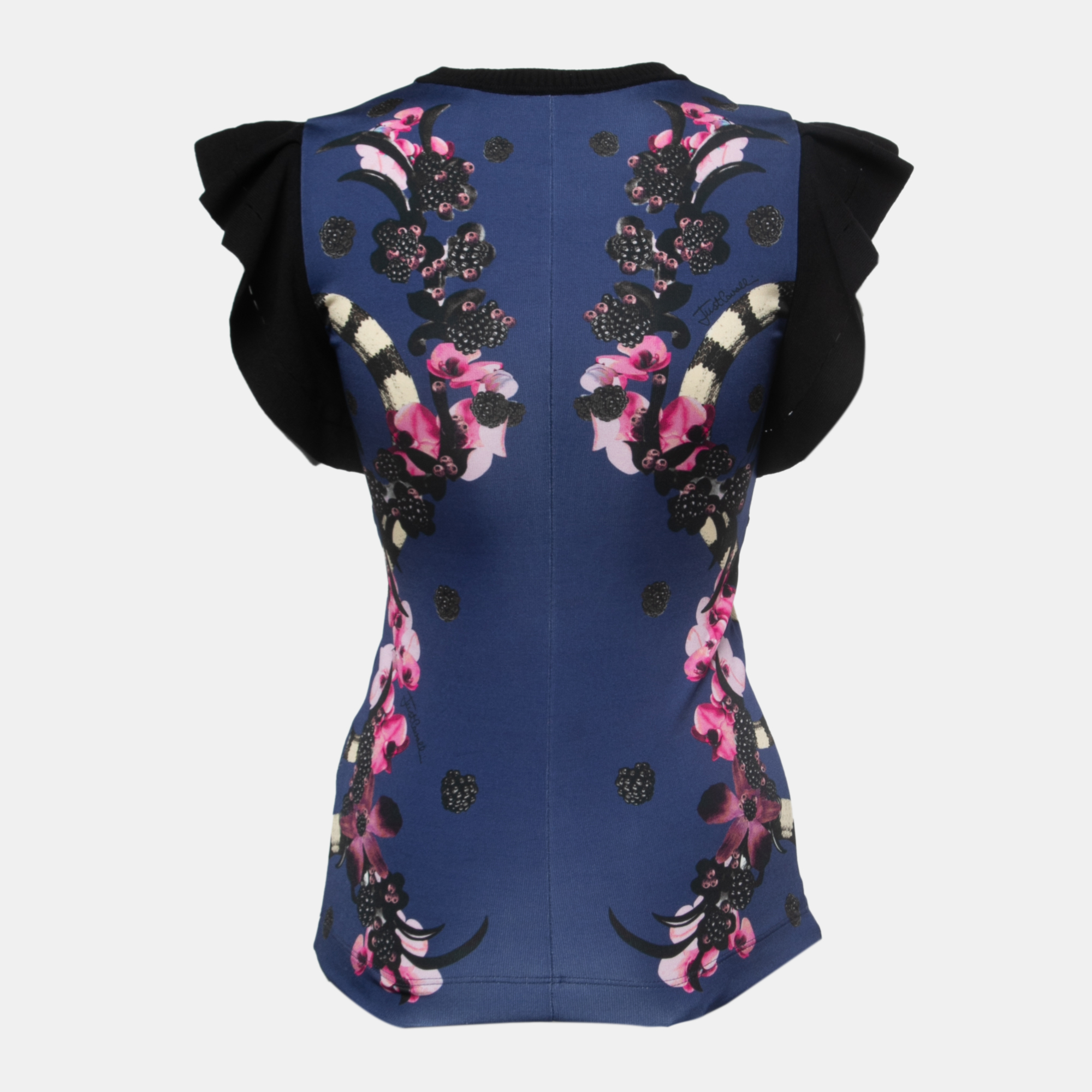 

Just Cavalli Black/Blue Floral Printed Knit Top