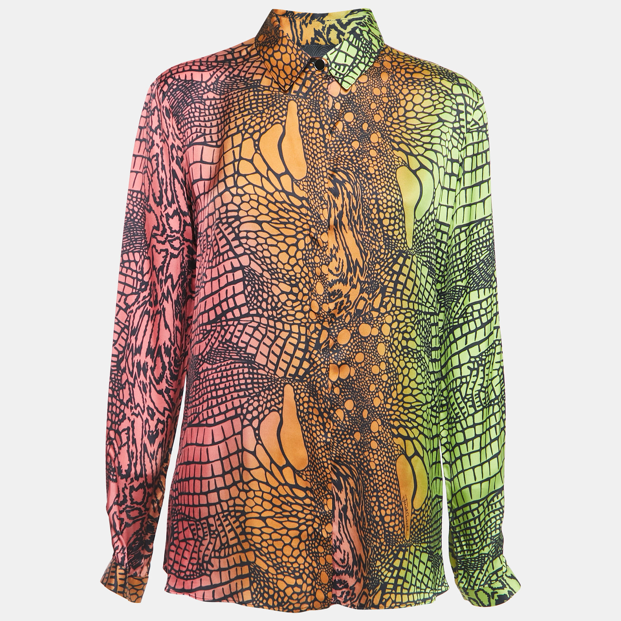 Pre-owned Just Cavalli Multicolor Reptile Printed Cotton Shirt L