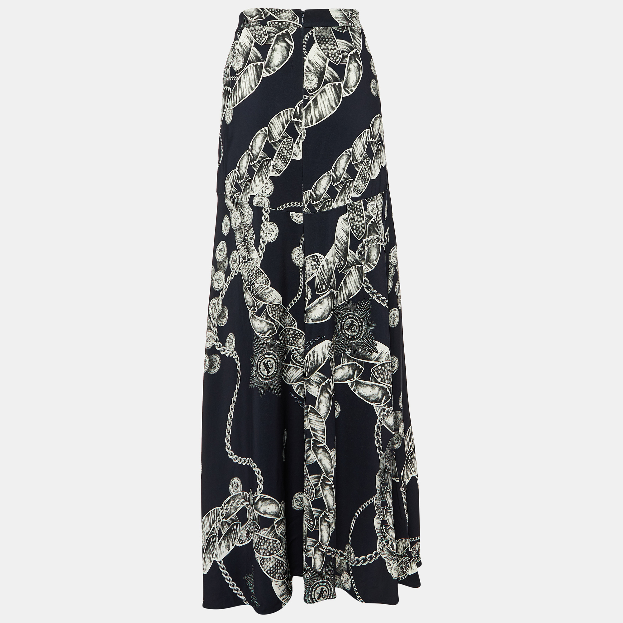 Pre-owned Just Cavalli Black Chain Printed Jersey Maxi Skirt L