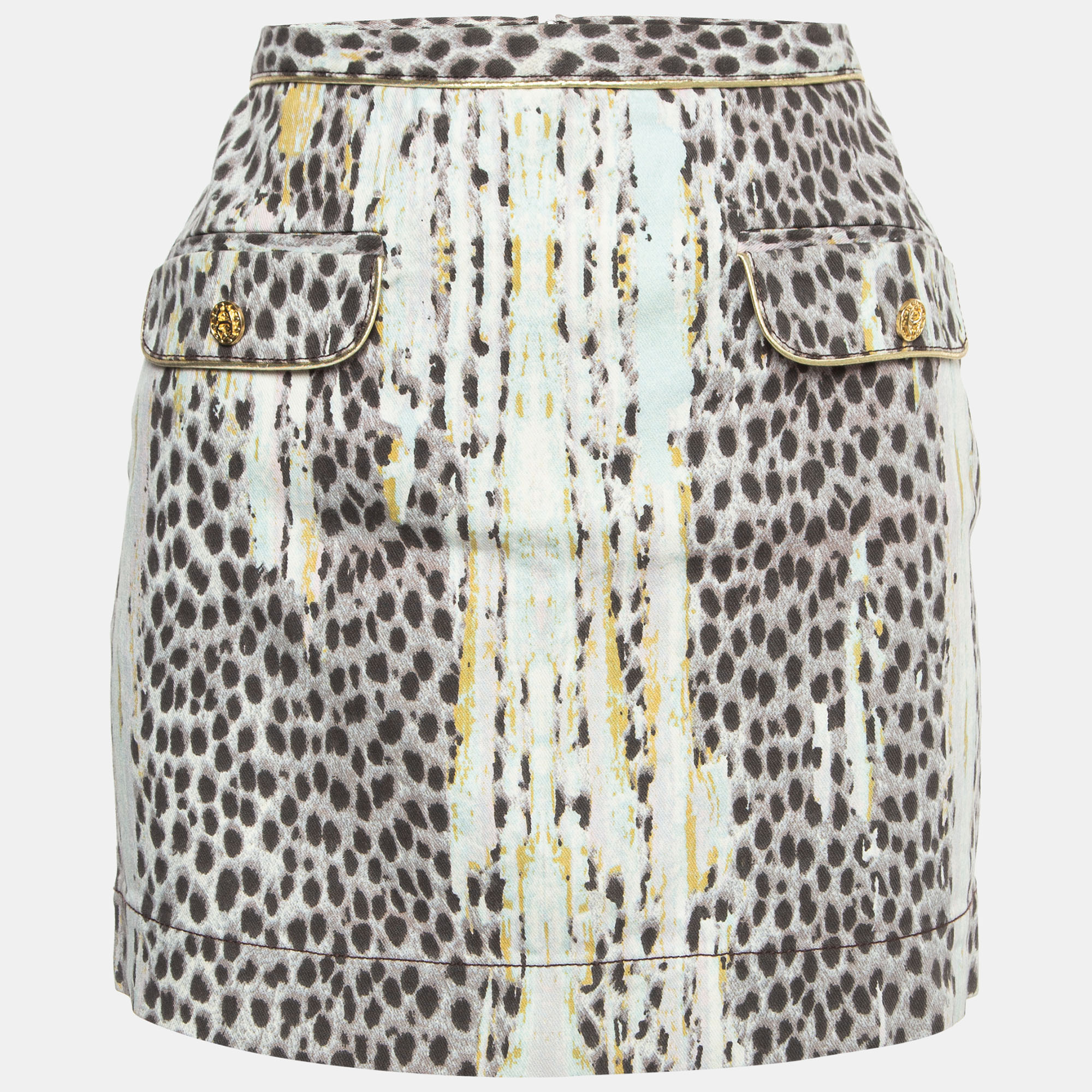 Pre Owned Just Cavalli Multicolor Animal Print Denim Mini Skirt S