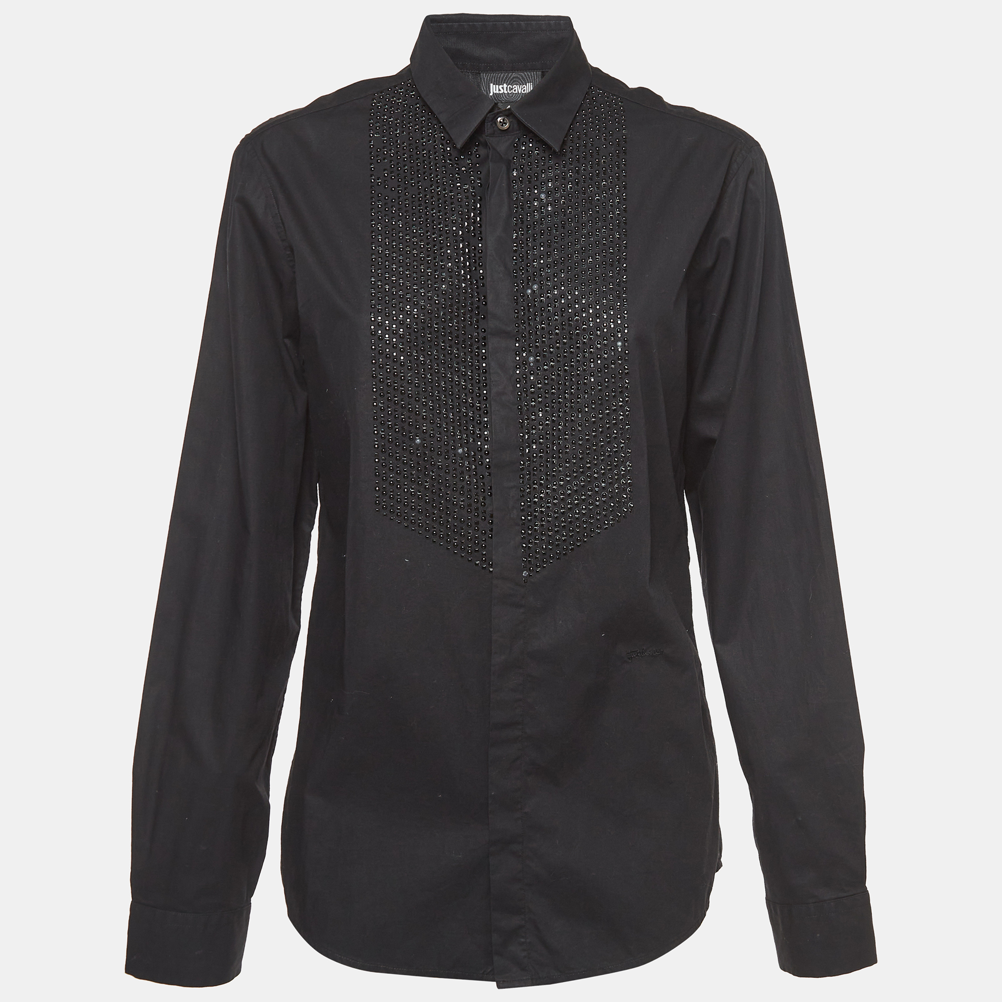 Pre-owned Just Cavalli Black Cotton Stud Embellished Button Front Shirt L