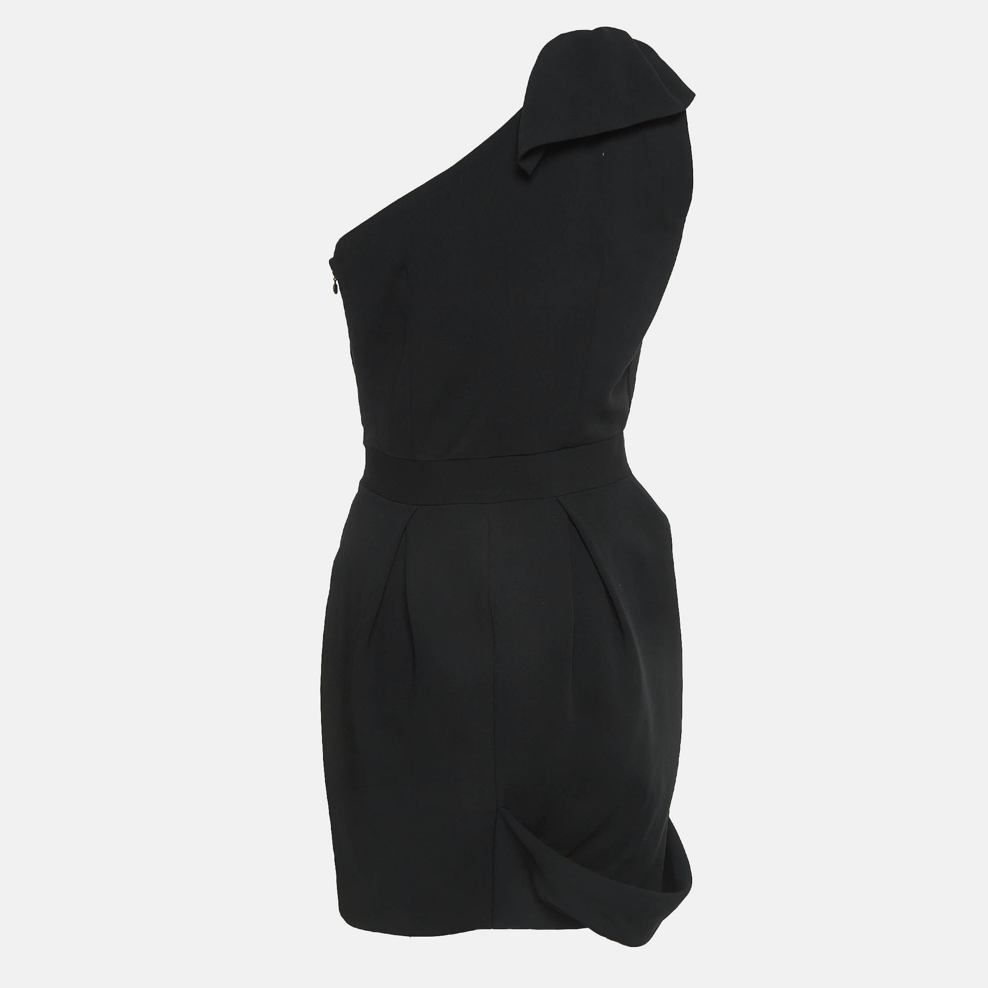

Just Cavalli Black Crepe One-Shoulder Pleated Mini Dress