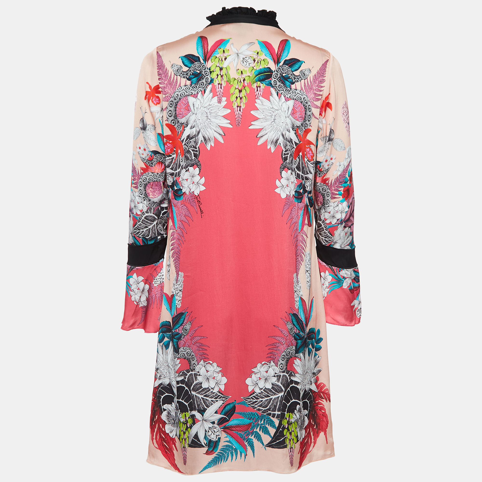 

Just Cavalli Pink Floral Print Satin Tie-Up Neck Mini Dress