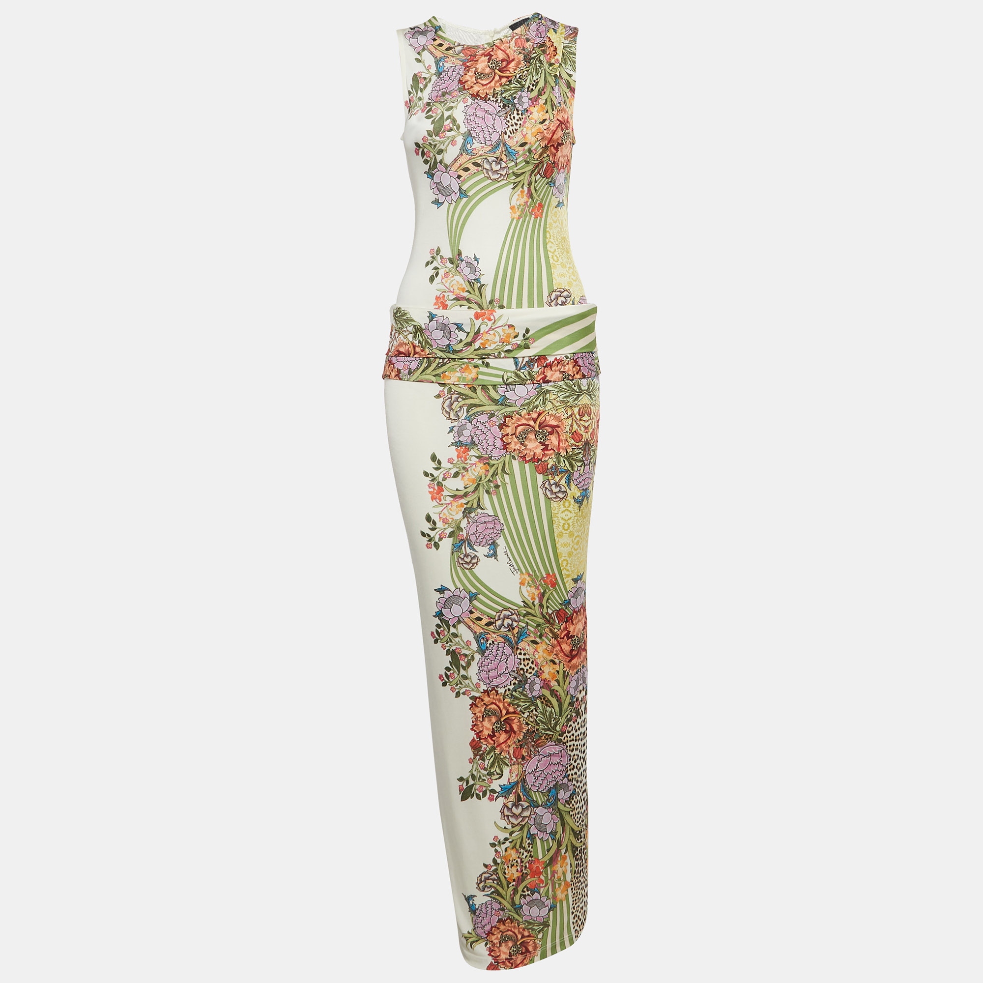 Multicolor Floral Printed Jersey Sleeveless Maxi Dress