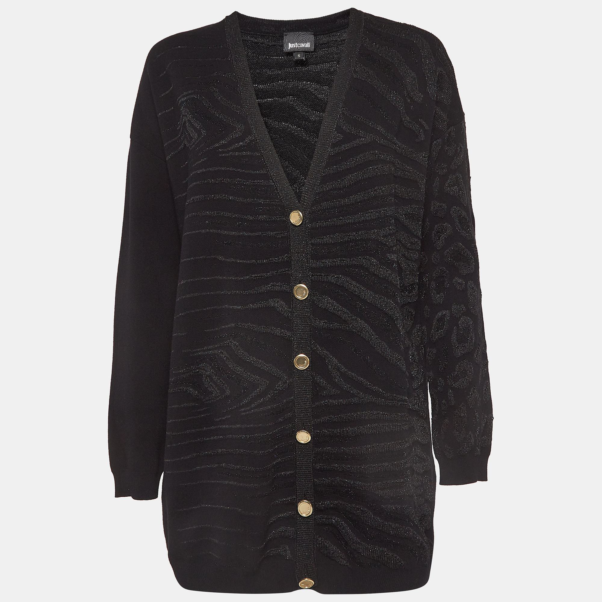Pre-owned Just Cavalli Black Textured Knit Buttoned Cardigan S