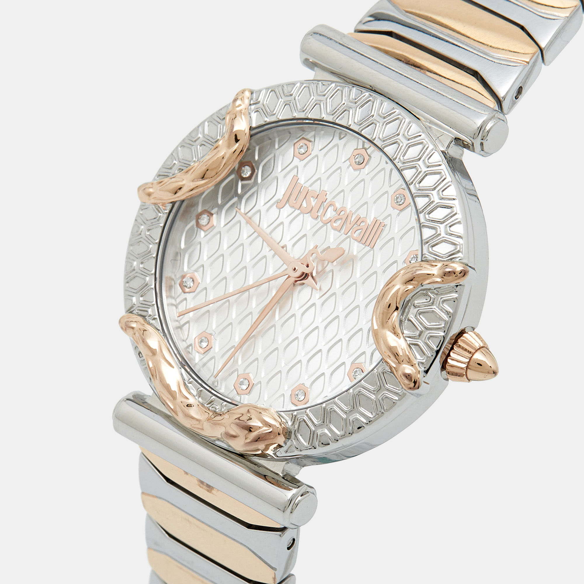 Just Cavalli Silver Two Tone Stainless Steel Animalier JC1L234M0265 Women`s Wristwatch 32 mm 