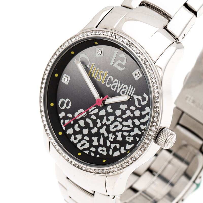 

Just Cavalli Black Stainless Steel Crystal Embellished Huge R7253127511 Women's Wristwatch, Silver