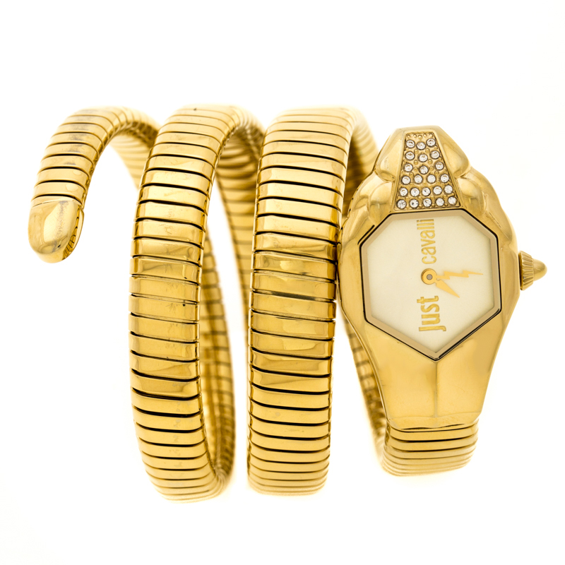 Pre Owned Just Cavalli Yellow Gold Plated Stainless Steel Glam Chic 1L022 Women's Wristwatch 22 mm
