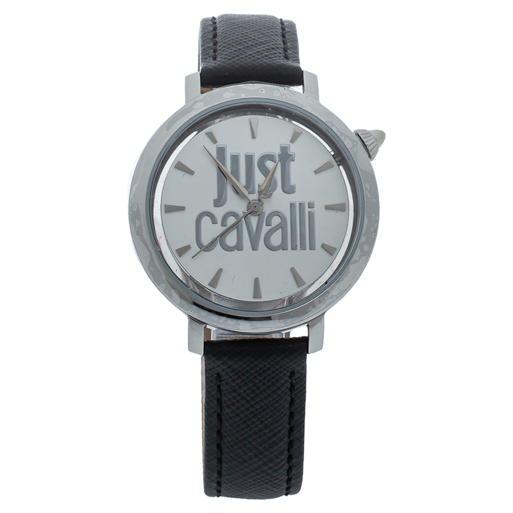 Click to view more detailed imagery on our partner's website Pre-owned Just Cavalli White Stainless Steel Logo Jc1l007l0015 Women's Wristwatch 34mm