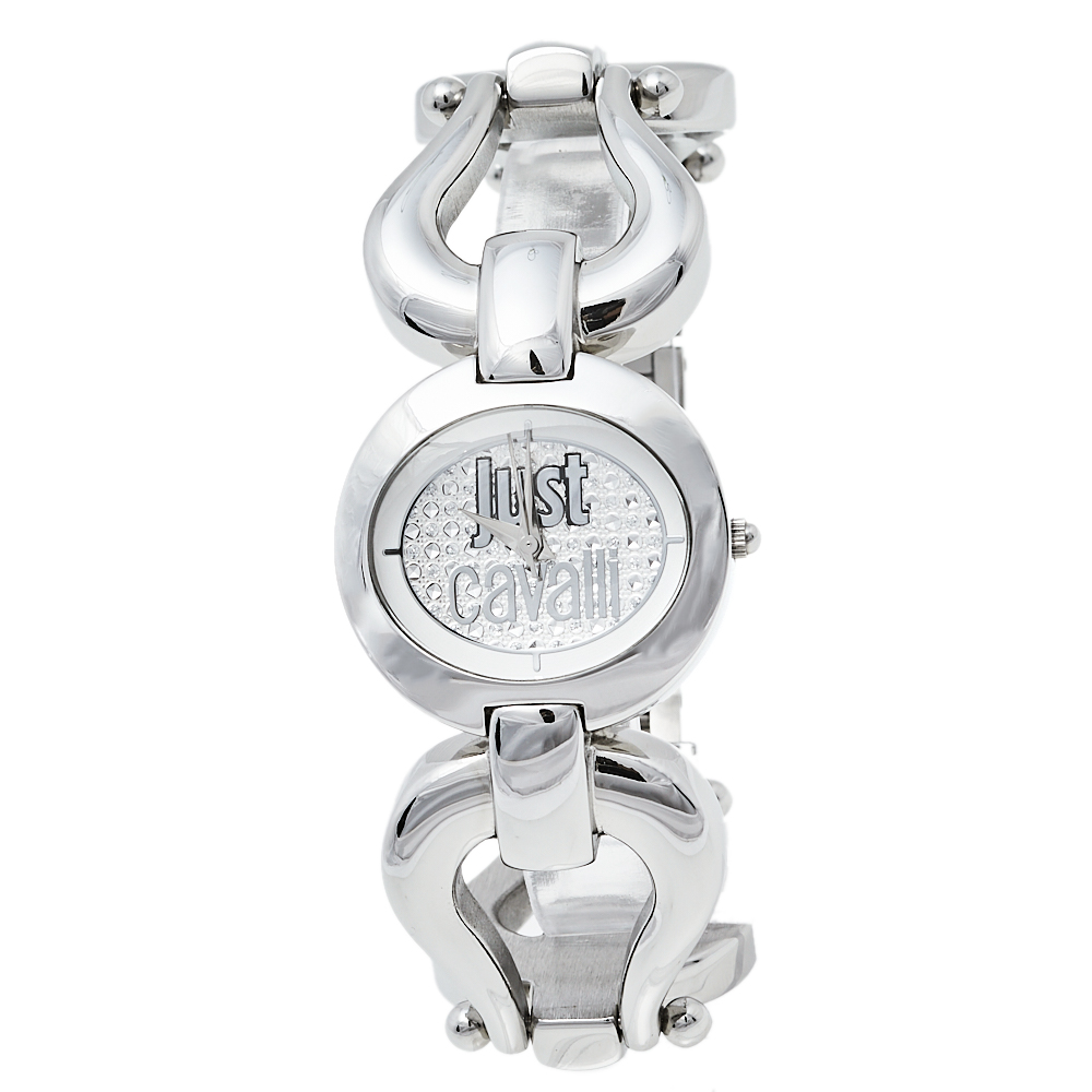 Pre-owned Just Cavalli Silver Stainless Steel R7253109501 Quartz Women's Wristwatch 29 Mm