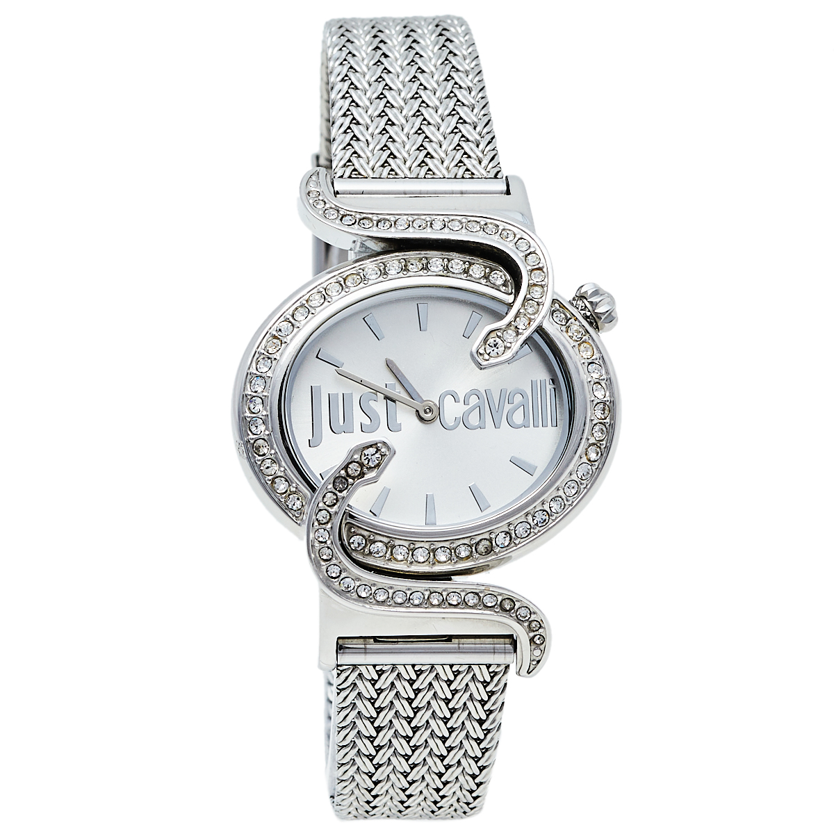 Click to view more detailed imagery on our partner's website Pre-owned Just Cavalli Silver Stainless Steel Sin R7253591503 Women's Wristwatch 35 Mm