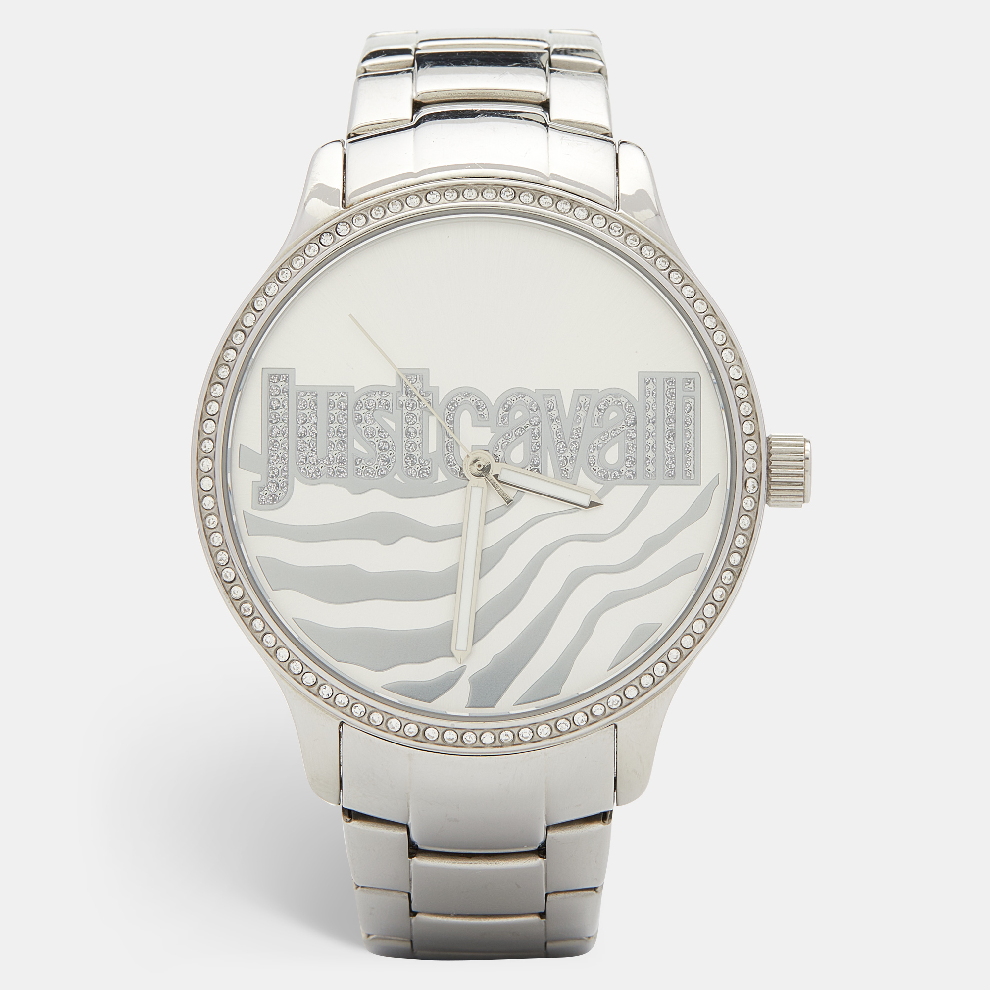 Pre-owned Just Cavalli Silver Stainless Steel Huge R7253127509 Women's Wristwatch 42 Mm