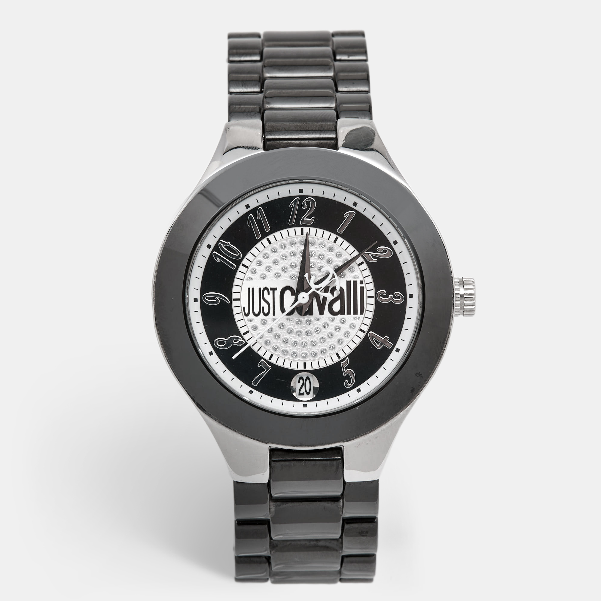 Pre-owned Just Cavalli Black Ceramic Stainless Steel R7253188525 Women's Wristwatch 41 Mm