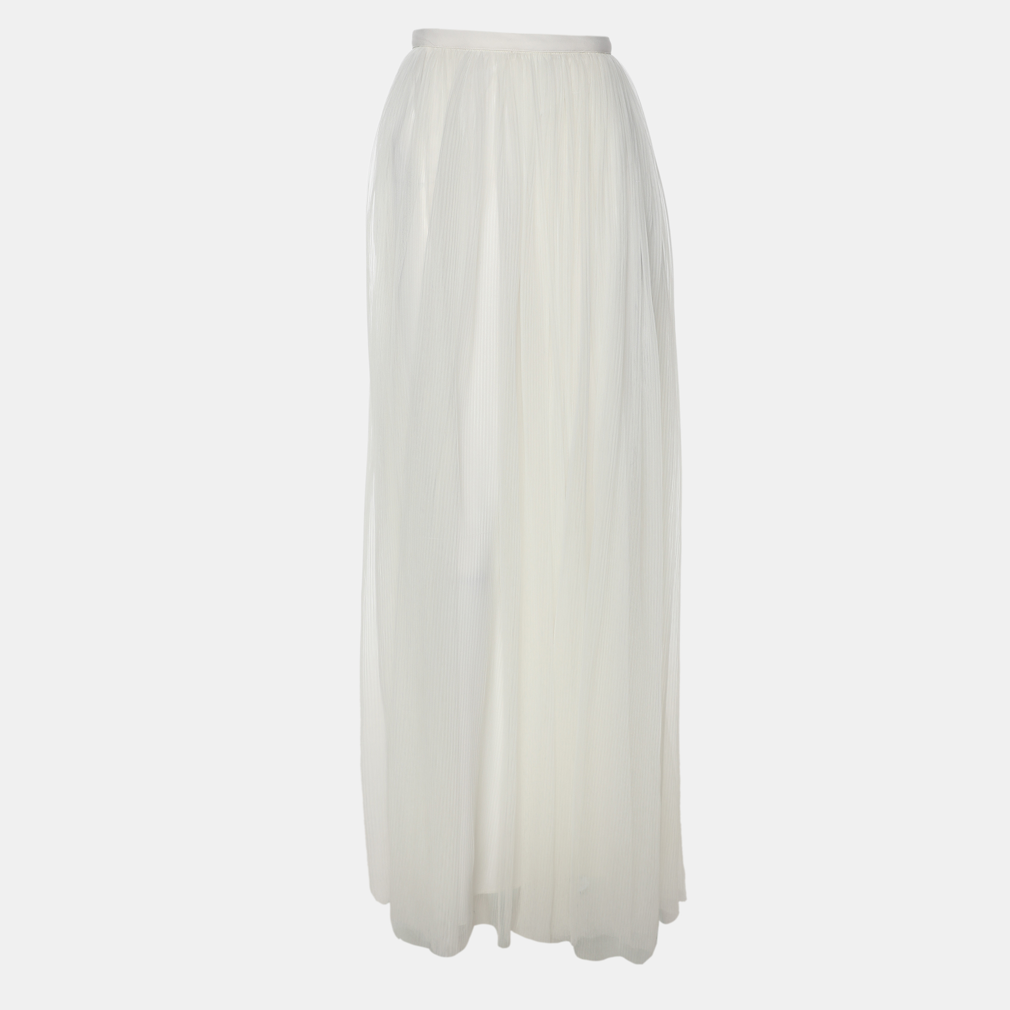 Pre-owned Kage Off White Knit Fabric Pleated Maxi Skirt S