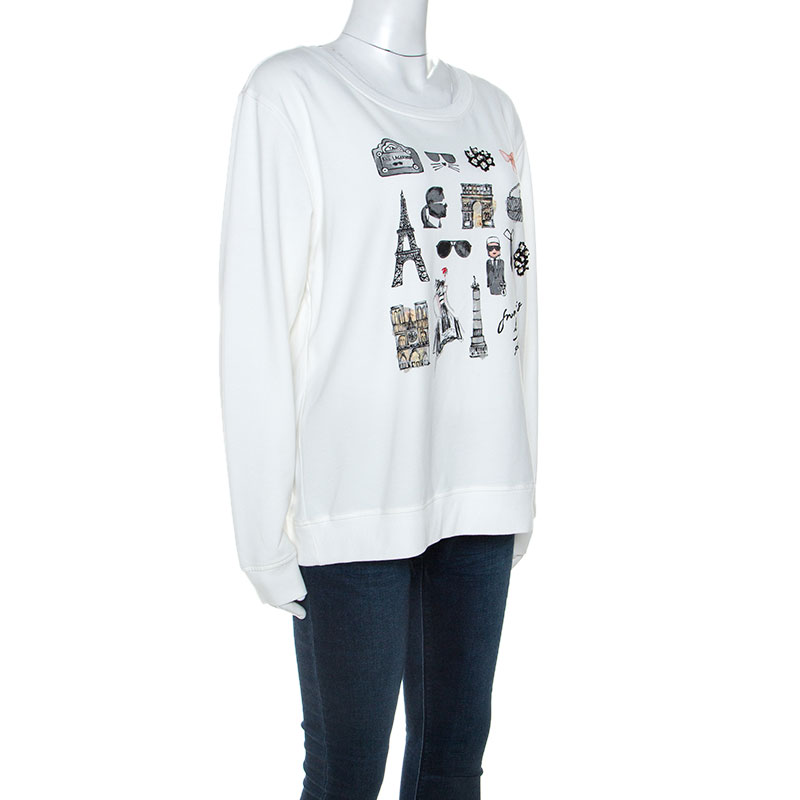 

Karl Lagerfeld White Paris Sketch Cotton Embellished Sweatshirt