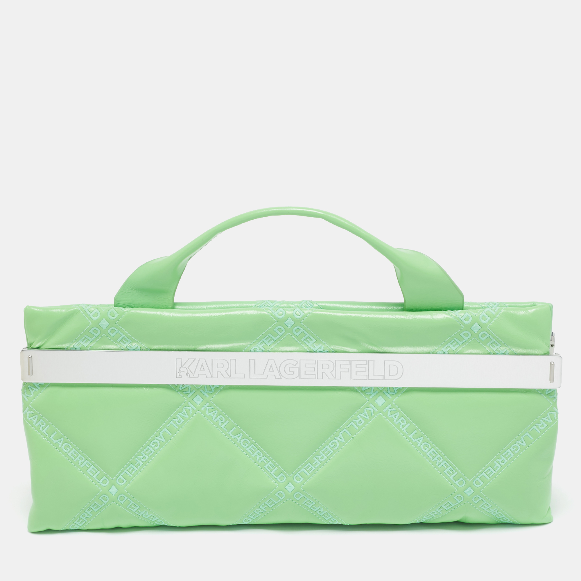 

Karl Lagerfeld Light Green Logo Quilted Leather K/Kross Baguette Bag