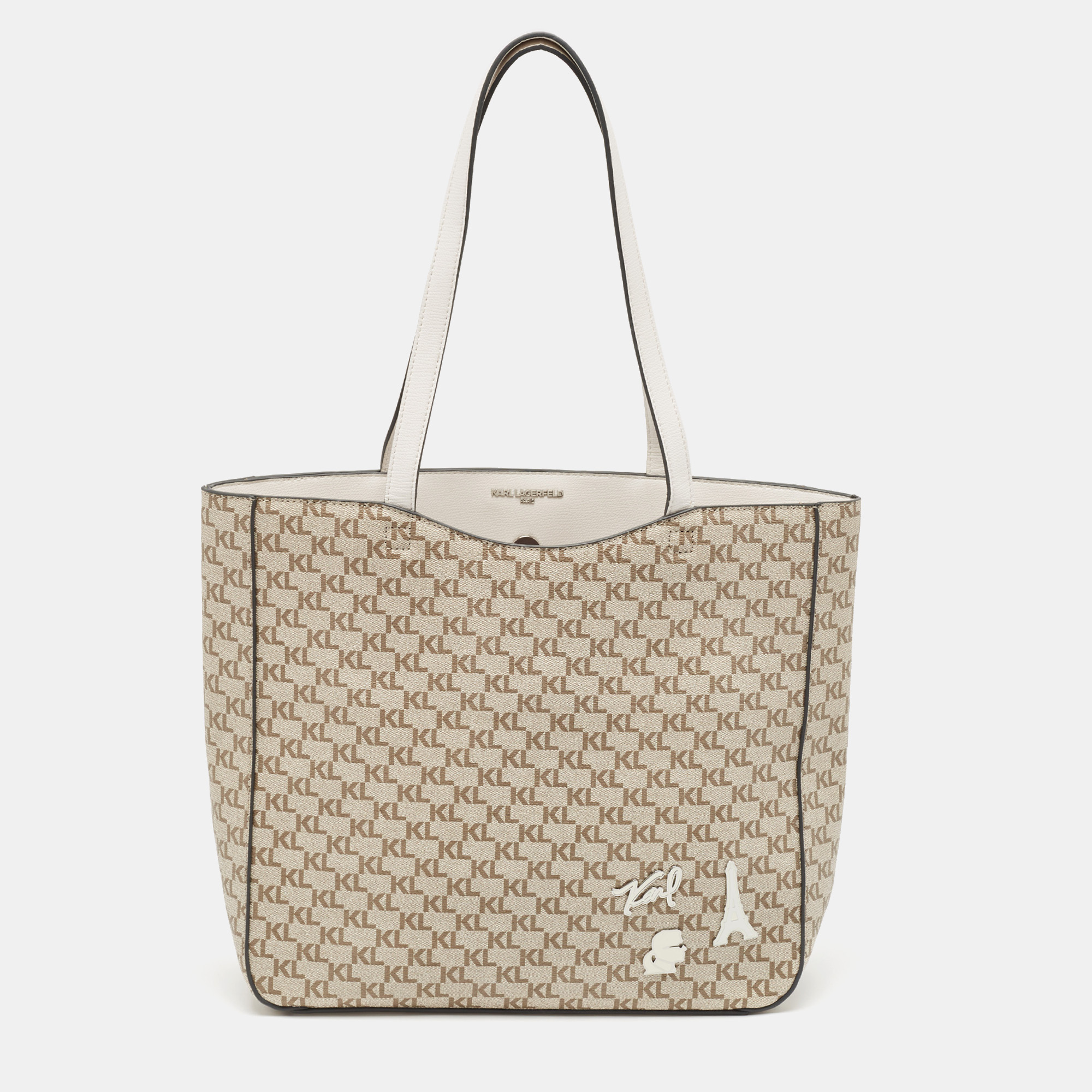 

Karl Lagerfeld Taupe/White Monogram Coated Canvas Tote, Beige