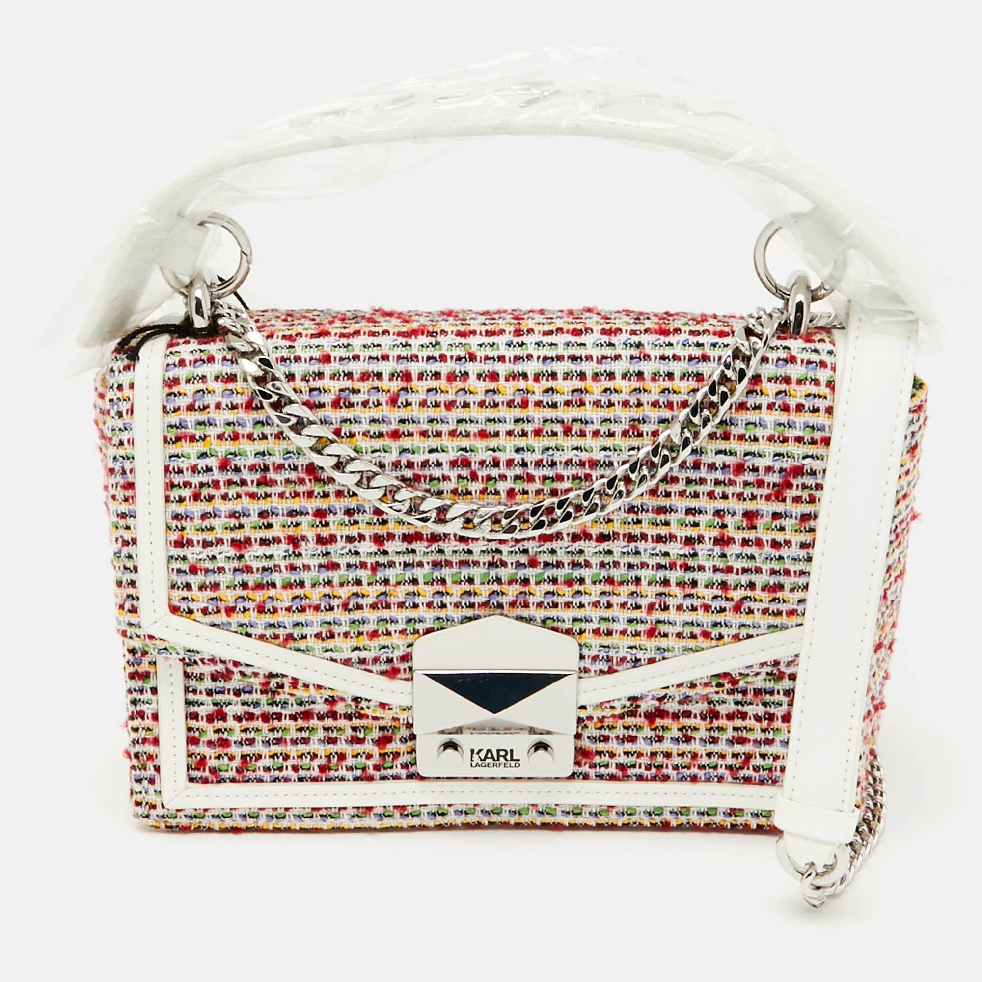 

Karl Lagerfeld Multicolor Tweed and Leather Flap Top Handle Bag